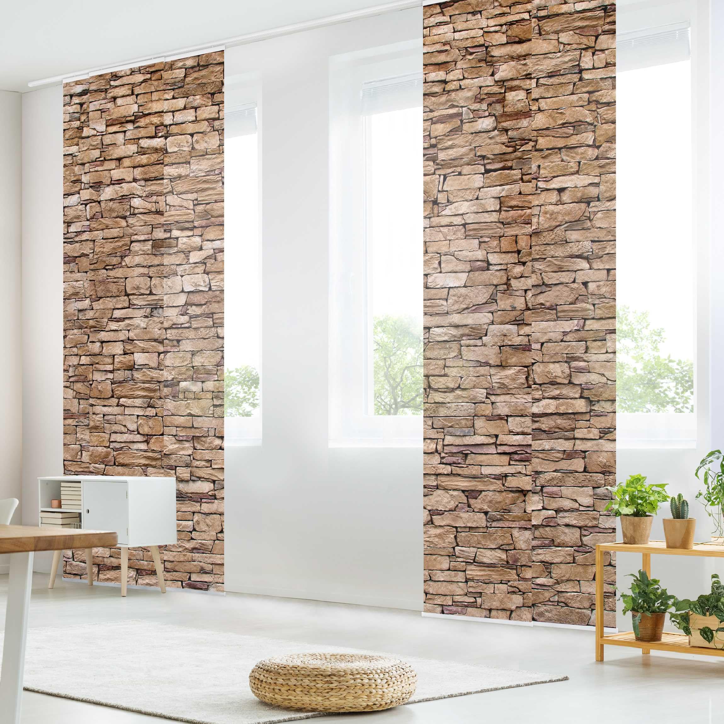 Schiebegardine halbtransparent 60er Paneel Klett Steinoptik Textil lichtdurchlässig - Motiv Modern Flächenvorhang Wohnzimmer Schlafzimmer 1177 (300x250 cm - 5er Set)