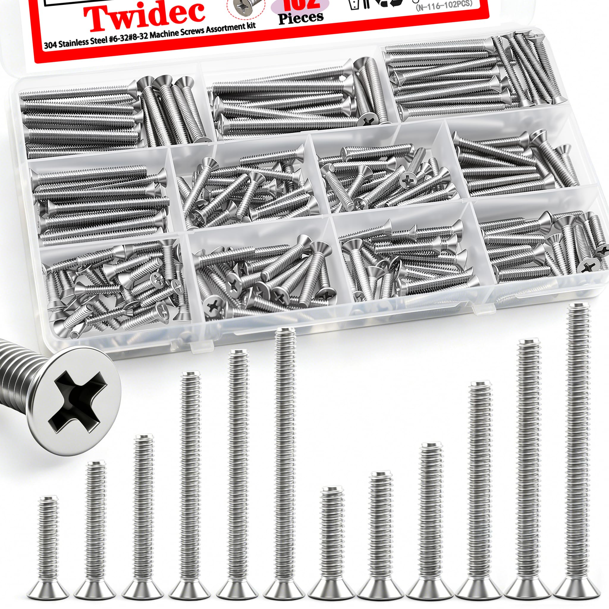 Twidec 102pc Machine Screws - Stainless Steel -13