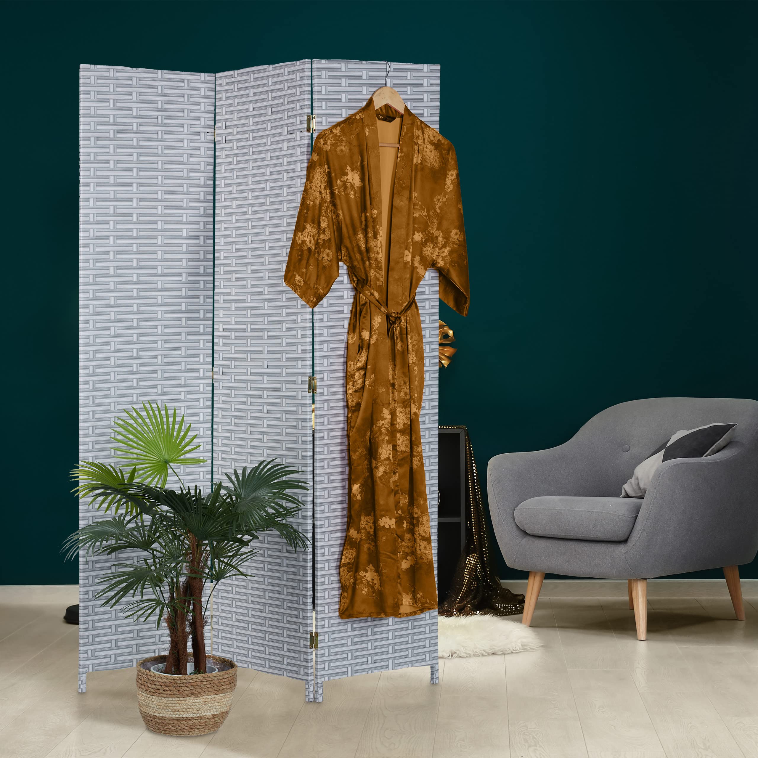 Paravento 3 Pannelli Relaxdays 170x120cm - Divisorio In Legno E Corda Pieghevole Grigio - Foto 10