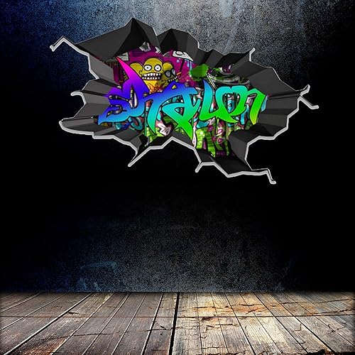 Miniatura 9 de Calcomanía de pared con nombre personalizado de graffiti 3D, calcomanía de vinilo artístico personalizado, extraíble, despegar y pegar, borde negro