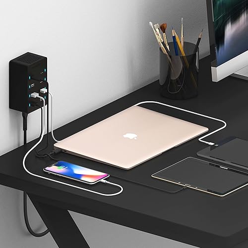 Miniatura 2 de Sabrent - Cargador rápido USB de 100 W 8 puertos de tamaño familiar  cable de extensión USB 30 de 22 AWG 3 pies