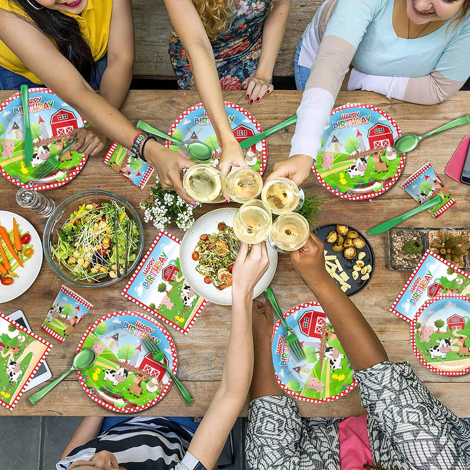 Farm Birthday Party Supplies Tableware Set - Farm Animal Party Decorations Include Dinner Plates, Cups, Napkins, Cutlery, Farm House Animal Barnyard Theme Party Supplies | Serves 24 - Image 7