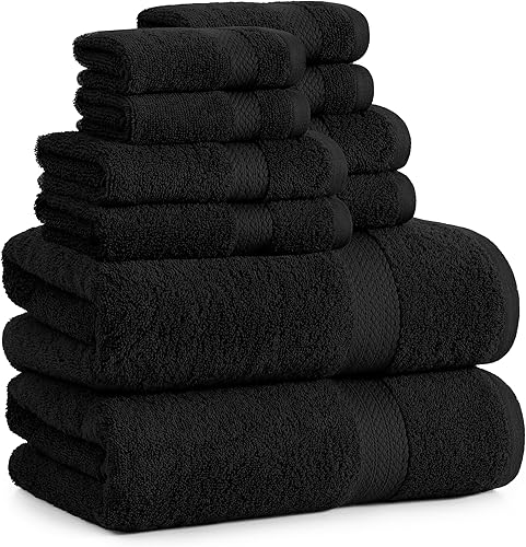 Juego de 10 toallas negras para baño, juego de 2 toallas de baño negras, 4 toallas de mano negras para baño, 4 toallas de lavado, toallas de ducha