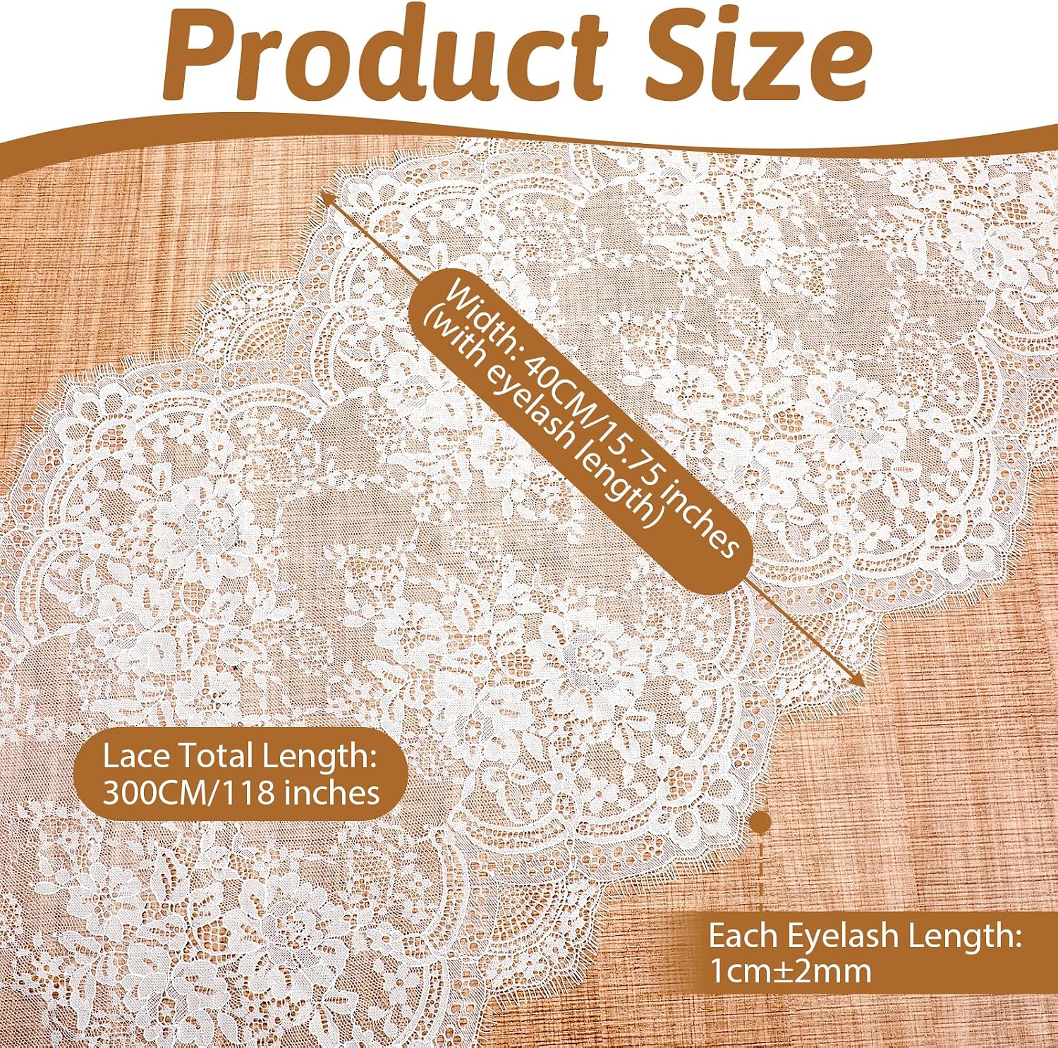 Floral Embroidered Laces Fabric, 15.75" Wide 3 Yard White Eyelash Lace Fabric Lace Ribbon, Laces Trim Ribbon for Wedding, Sewing, DIY Crafting, Home Decor (White)