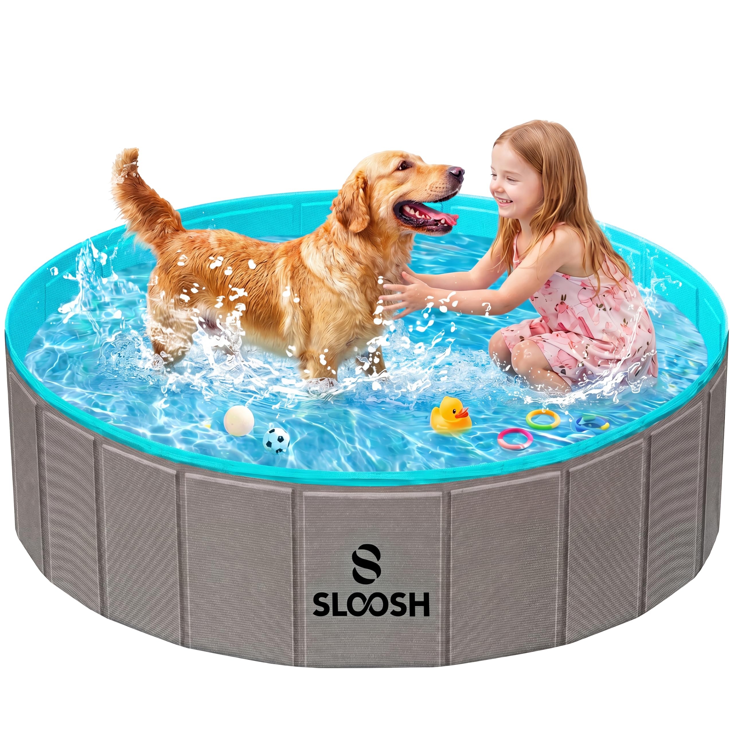 Sloosh Piscina pieghevole per cani, in plastica dura, portatile, antiscivolo, pieghevole, adatta per bambini, per uso interno ed esterno in cortile (121,9 x 30,5 cm, grigio)