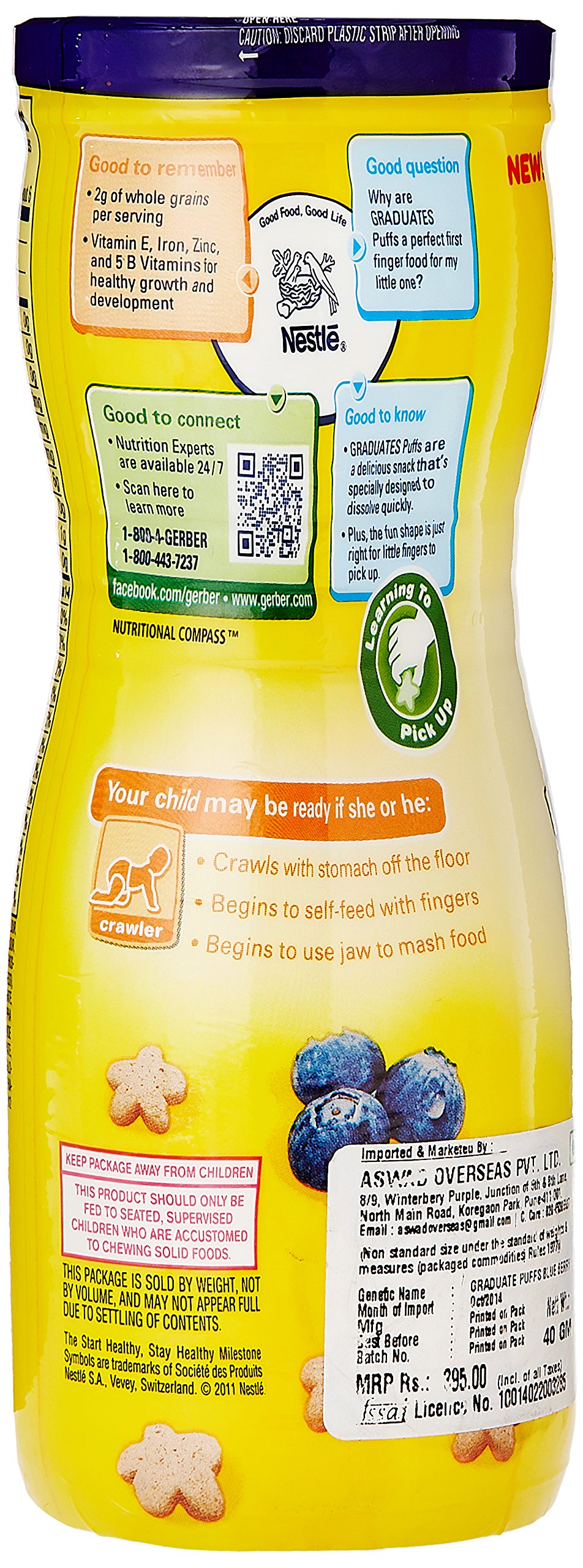 Gerber Graduates Blueberry Puffs Cereal Snacks 1.48 oz