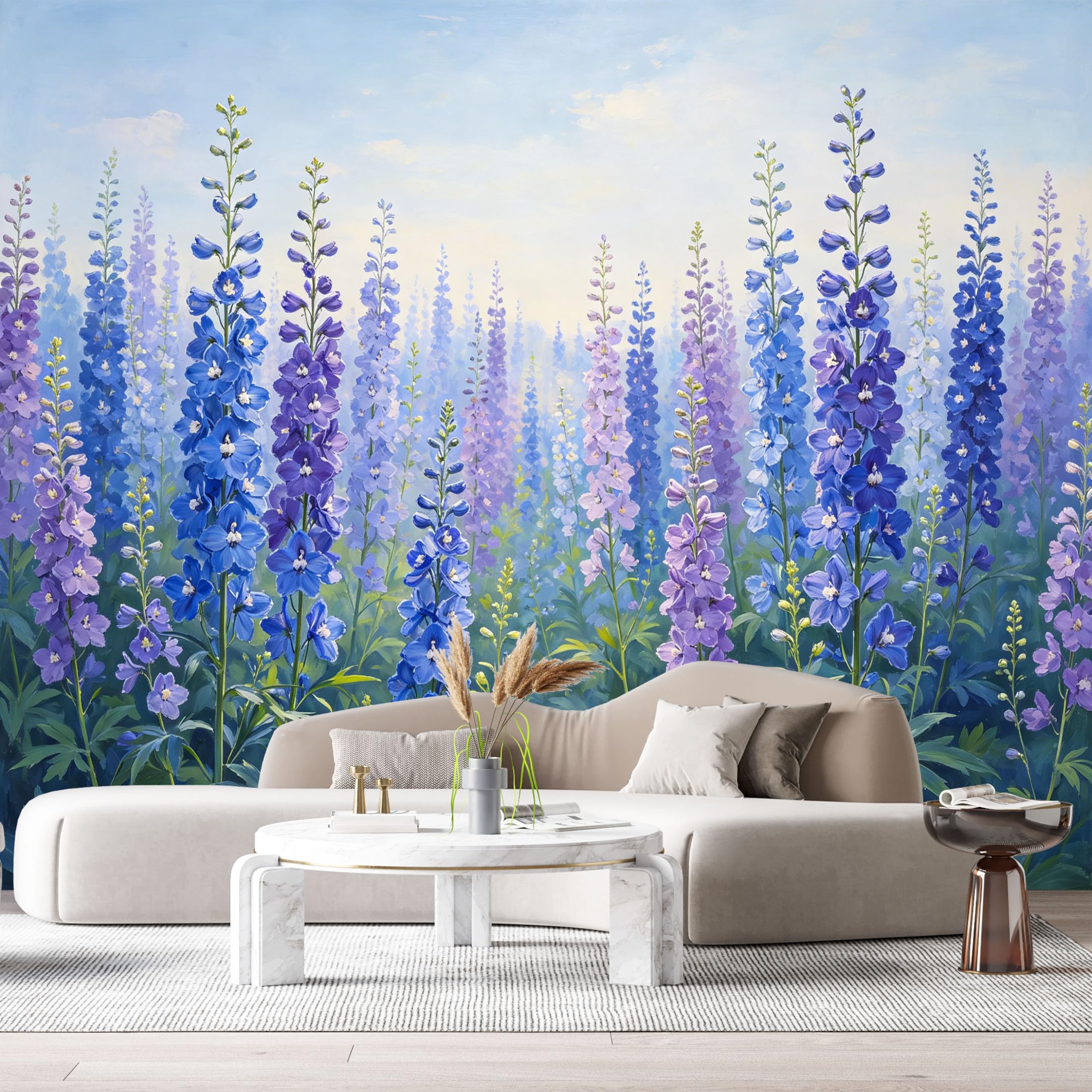 Custom Size Wall Murals Botanical Flower Field Watercolor Purple Blue Bloom SelfAdhesive Wall Fabric Removable Large Wallpaper for Photo Living Room