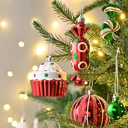 Miniatura 6 de Valery Madelyn Juego de adornos para árbol de Navidad, 70 unidades de bastón de caramelo rojo, verde y blanco, inastillables, decoración para árbol