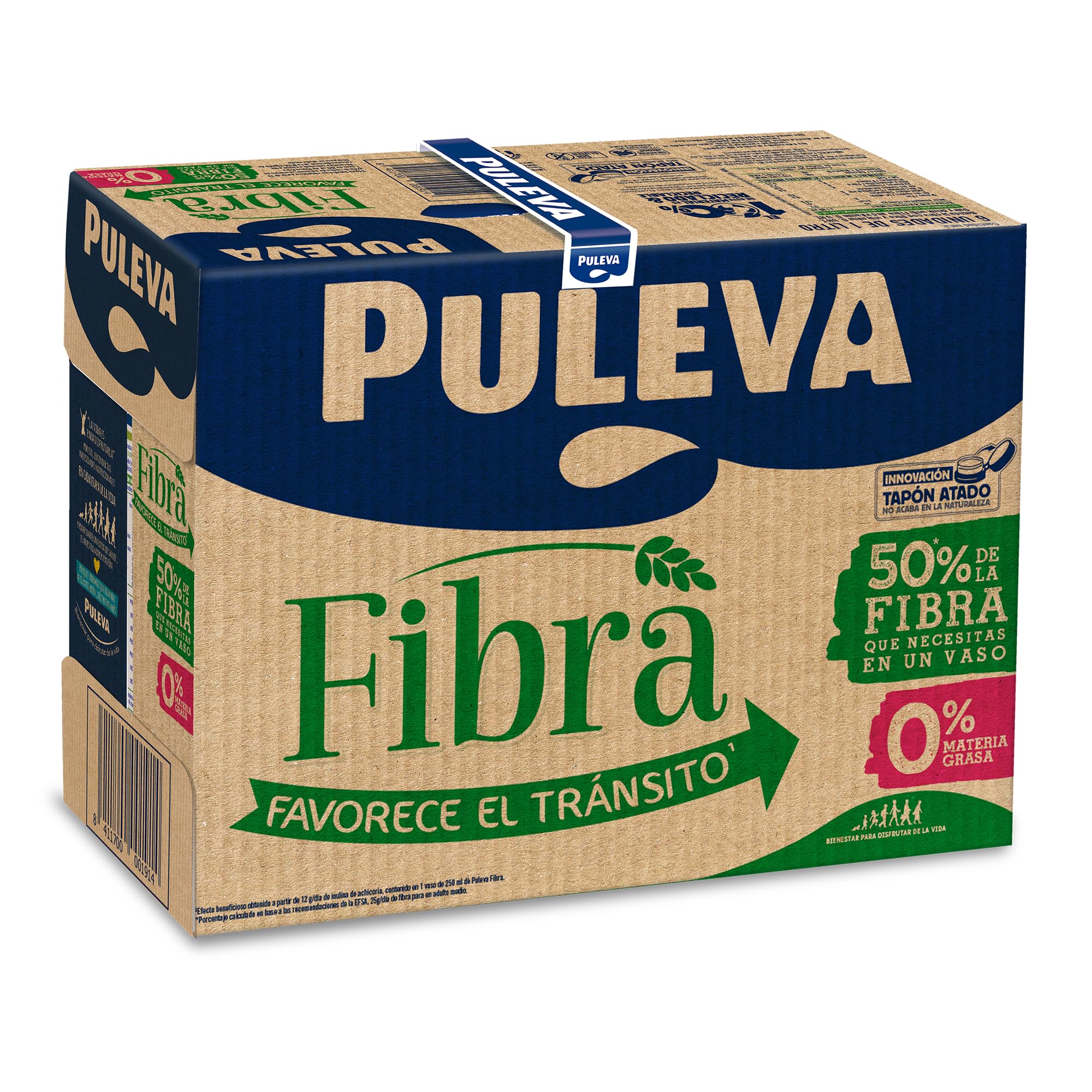 Puleva Leche con Fibra de Achicoria y Avena, Bebida Láctea, Pack 6 x 1 Litro