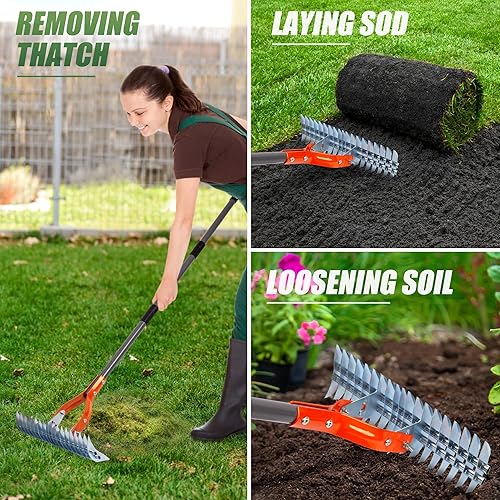 Miniatura 6 de Walensee Rastrillo Dethatcher, Rastrillo Dethatcher para Césped de 15 pulgadas, Rastrillo Dethatcher Robusto, Rastrillo de Metal de Acero Eficiente