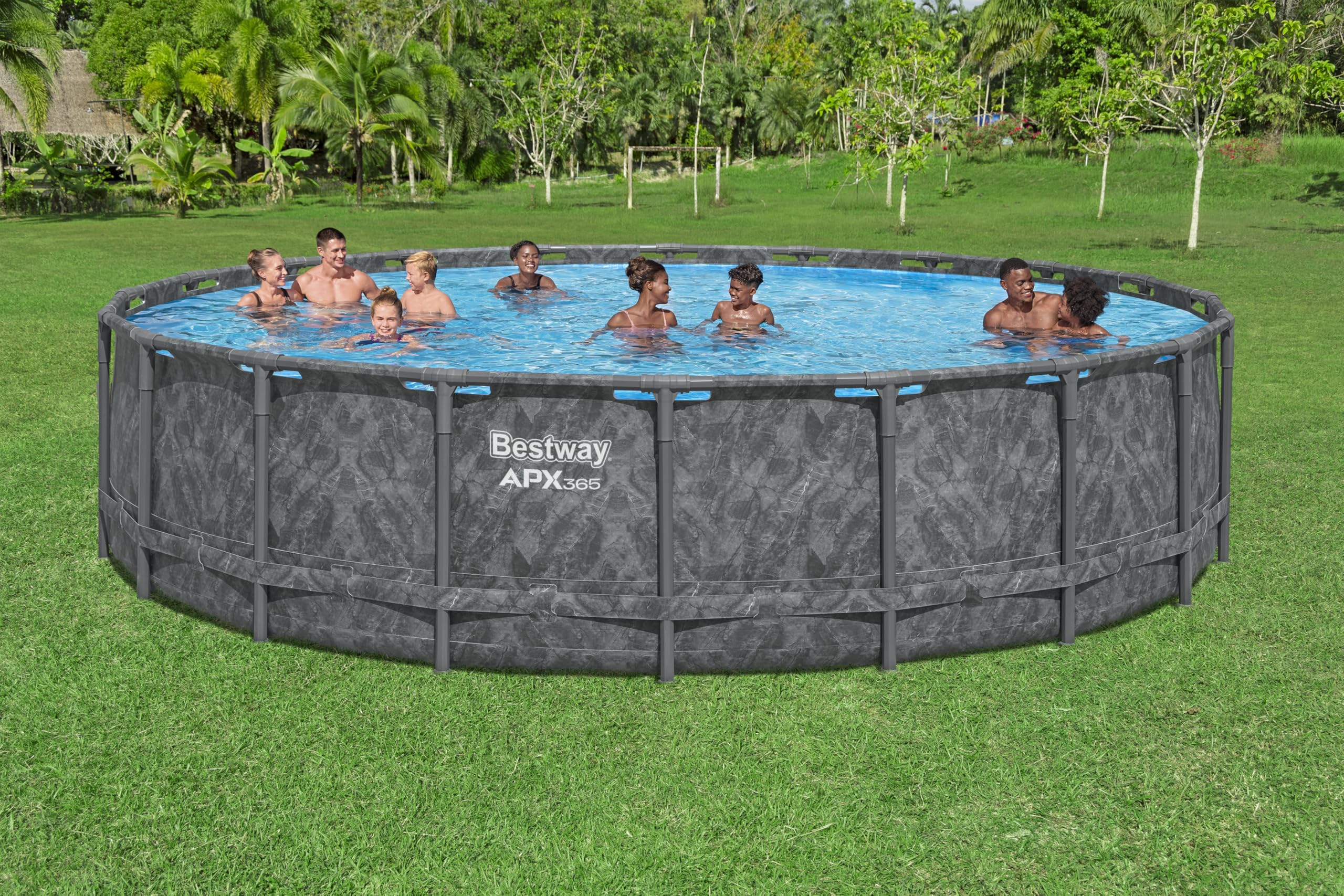 Bestway Kit Piscine Hors Sol Ronde APX 365-610 cm x 610 cm x 132 cm - Gris foncé