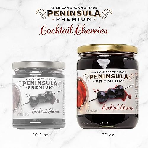 Miniatura 4 de Cerezas de cóctel Península Premium. Ganador de premios. Rojo borgoña intenso. Suave como la seda, rico jarabe. Lujoso sabor afrutado y agridulce.