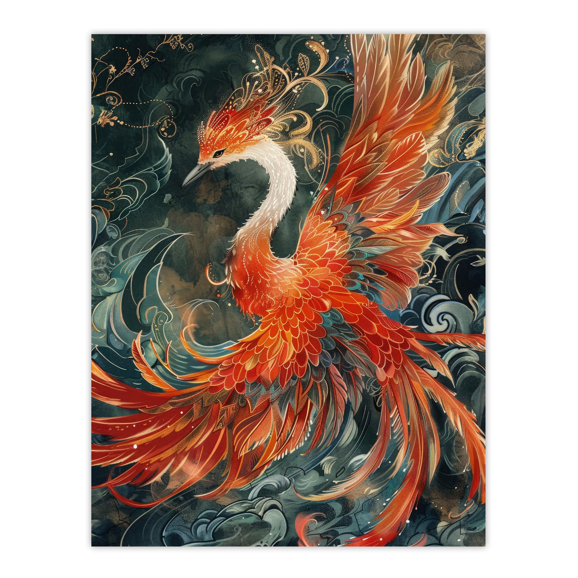 Artery8 Phoenix Bird & Smoke Clouds Stylised Painting Poster W18" x H24"