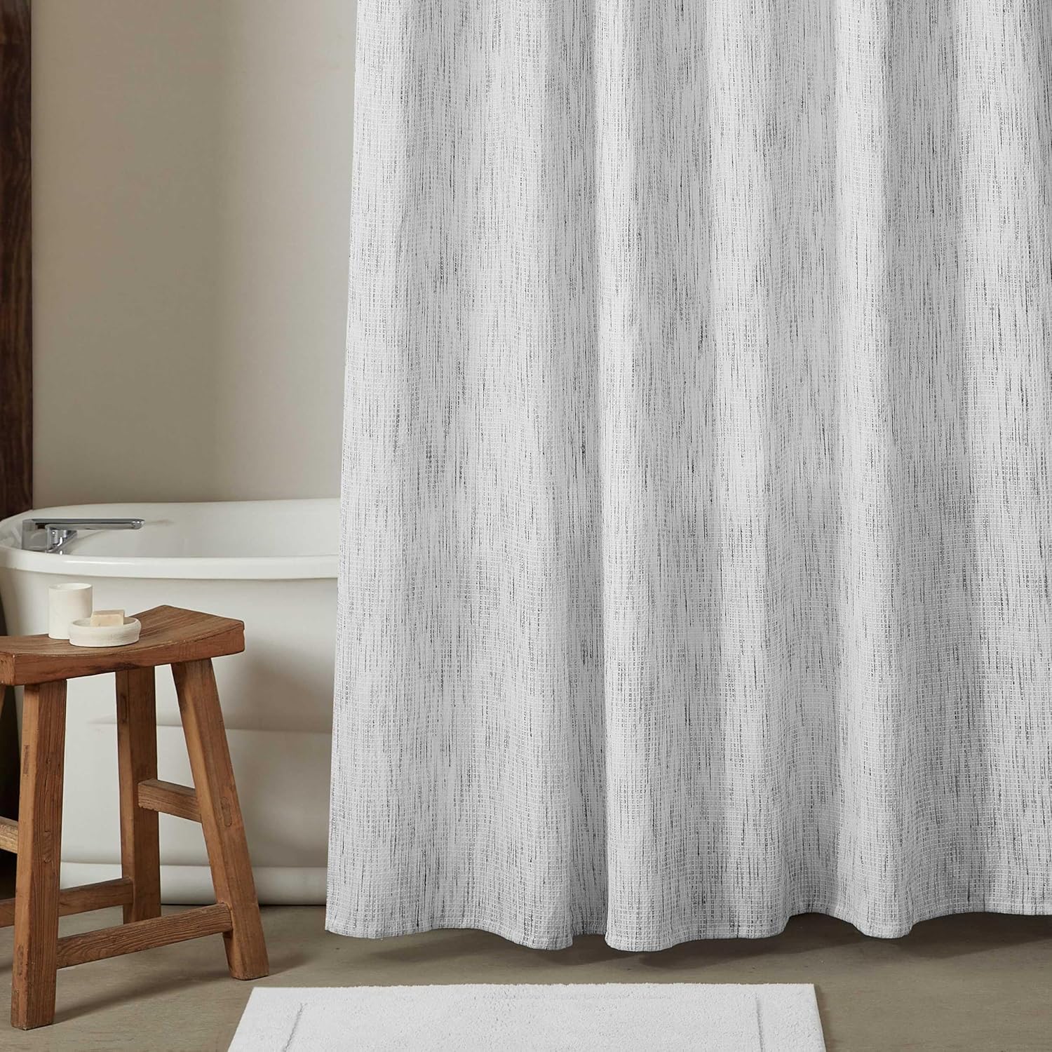 Calvin Klein - Fabric Shower Curtain, Luxury Cotton Blend Bathroom Decor with 12 Button Holes (Speckled Waffle White, 70" x 72")