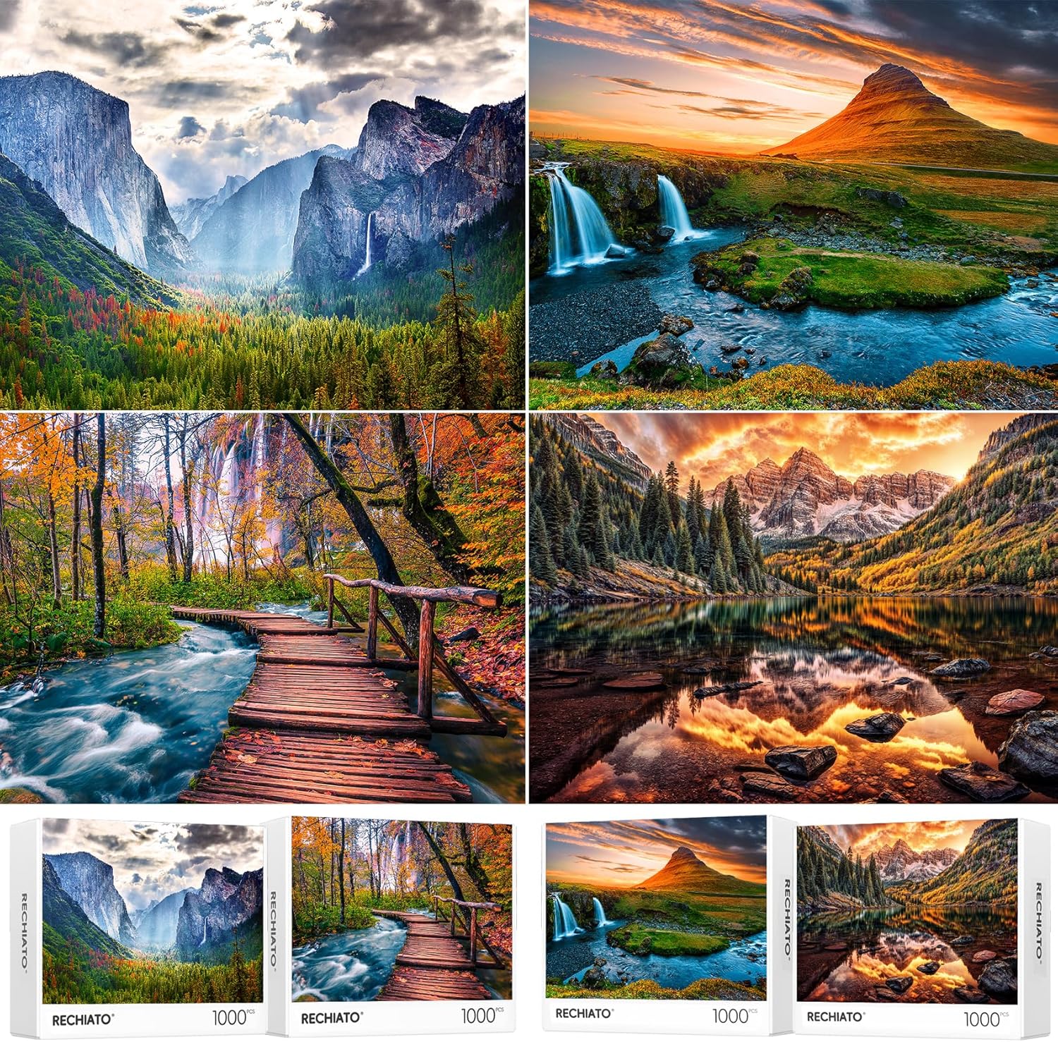 4 Pack Puzzles for Adults 1000 Pieces Rocky Mountain & Grand Canyon Colorado & Spirit Island, Nature Jigsaw Puzzles for Adults 1000 Pieces and Up