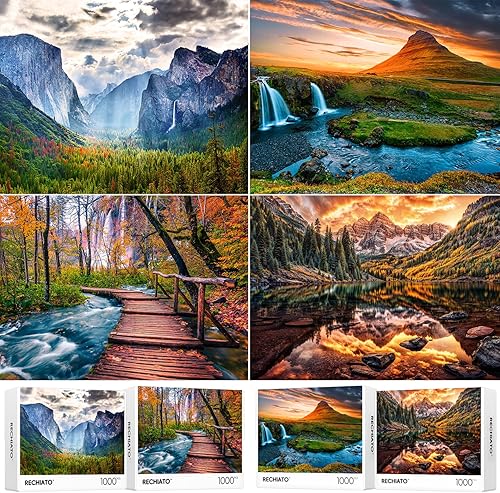 Miniatura 8 de Paquete de 4 rompecabezas de 1000 piezas de faros de atardecer, relámpago morado, flores de primavera y flores coloridas suculentas, rompecabezas