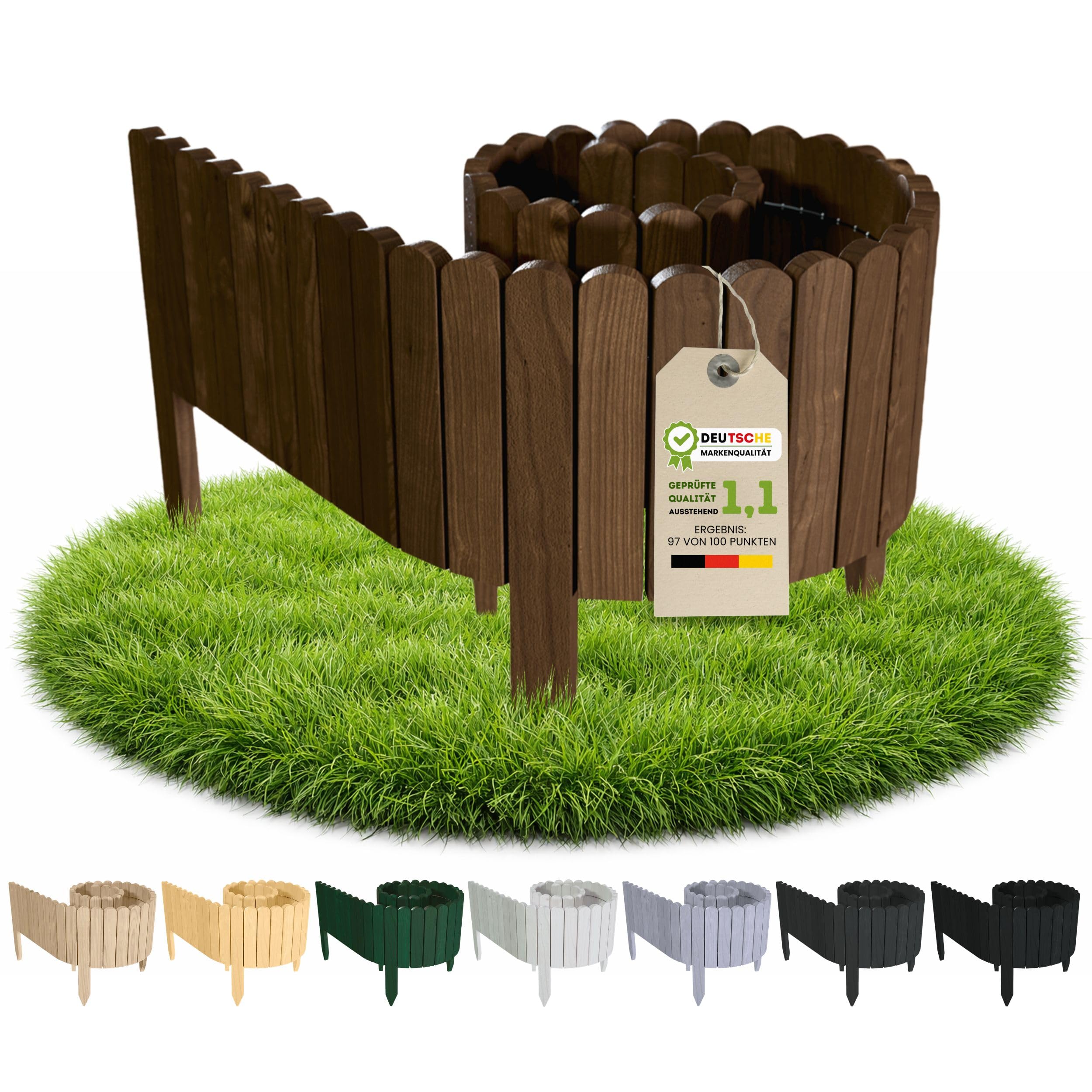Floranica Bordure de Jardin en Bois 40 x 200 cm Brune Bordurette de Pelouse Bordure de Gazon avec piquets Bordure de Parterre