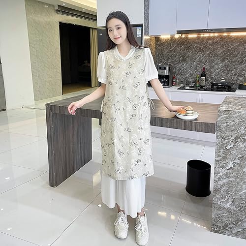 Miniatura 3 de Pinafore - Delantal japonés, de algodón y lino, con espalda cruzada para mujer, con bolsillos, vestido con lazos en la cintura