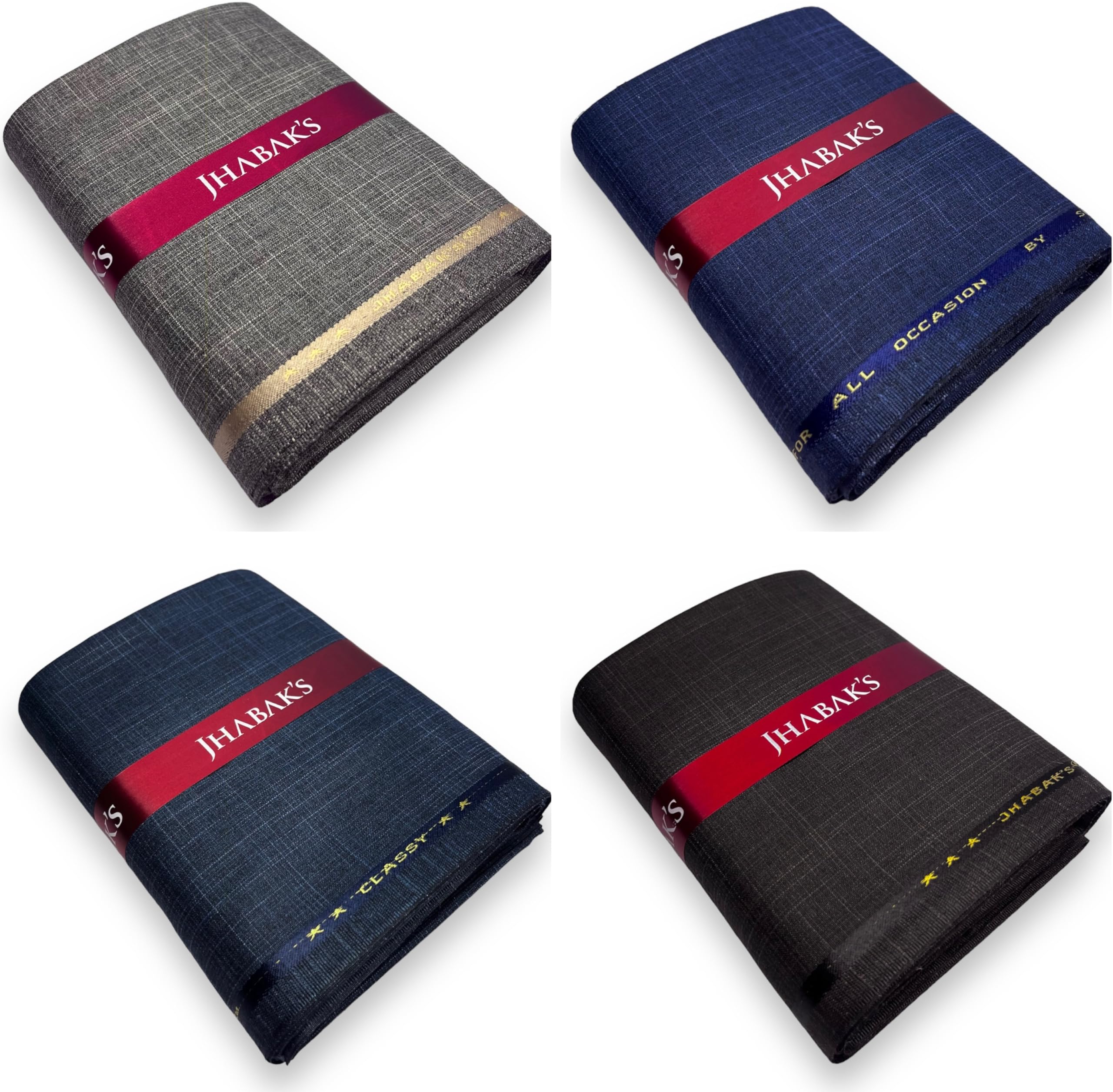 JHABAK'S Unstitched Viscose Rayon Self Design Trouser Fabric - 1.30 Meter (Pack of 4) (Gentleman (A, G, J, L))