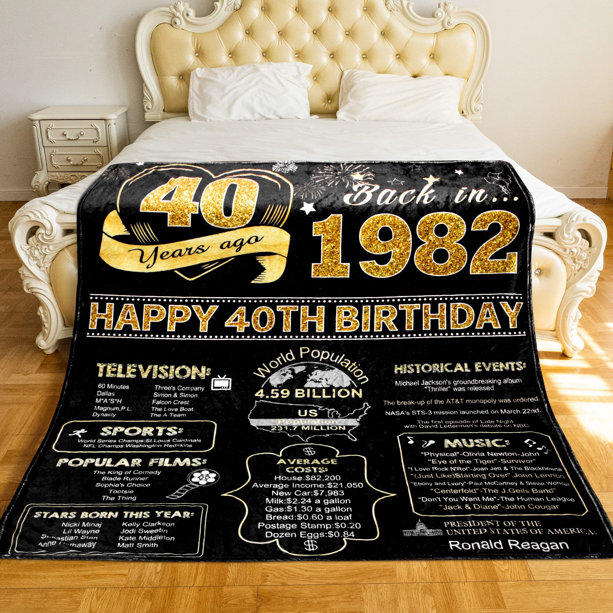 Condition photo showing Good Condition for 40 years ago 40th birthday gifts for men throw blanket, perfect 1982 anniversary birthday gifts ideas for husband dad grandpa friends,gold blanket back in 1982 40th birthday gifts