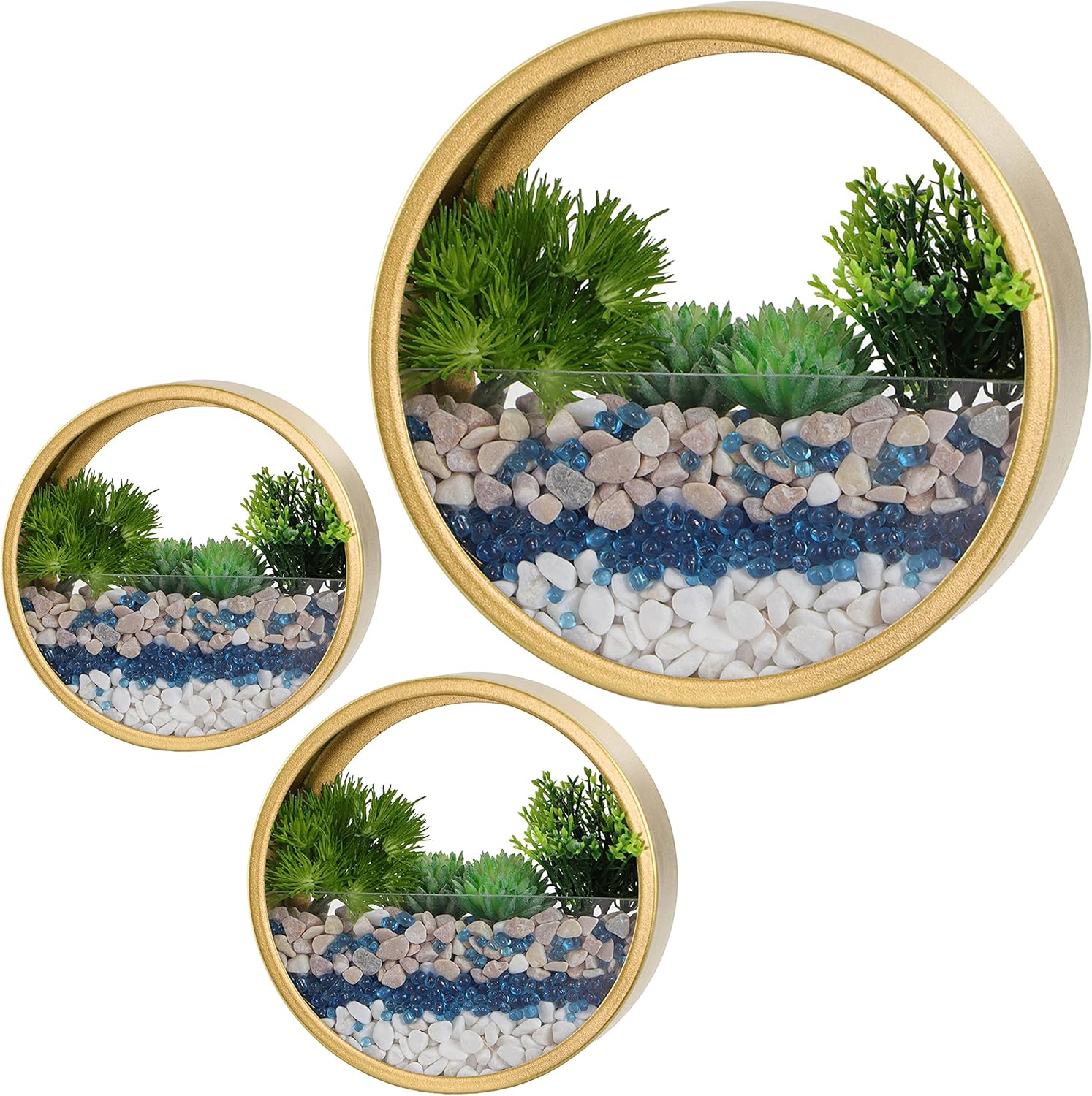 Wall Hanging Planter, Pack of 3 Round Metal Glass Wall