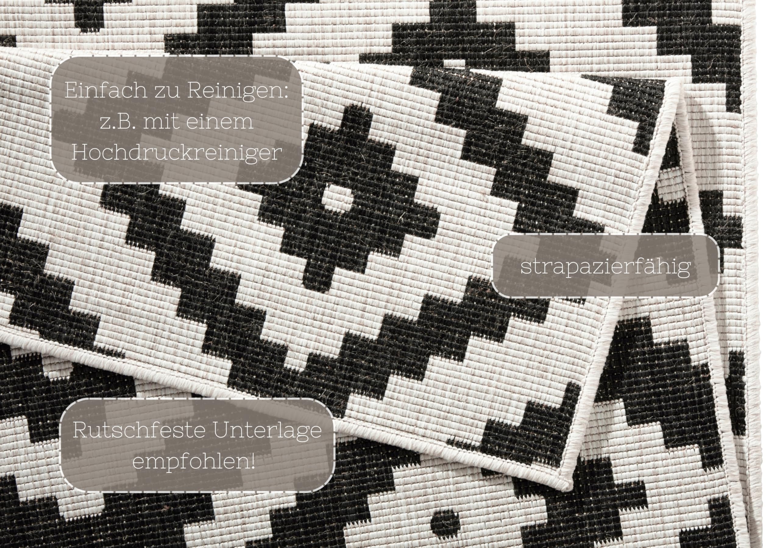 NORTHRUGS Tapis d'intérieur et d'extérieur Malta 160 x 230 cm – réversible résistant aux intempéries Motif géométrique Moderne pour Balcon, terrasse, Jardin, Jardin d'hiver, Cuisine, Salon –