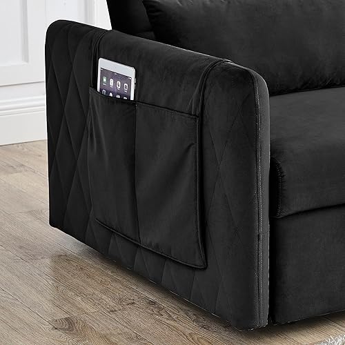 Miniatura 5 de Holaki Sofá cama convertible de terciopelo de 55 pulgadas, sofá biplaza tapizado de terciopelo moderno, sofá cama extraíble con respaldo ajustable,