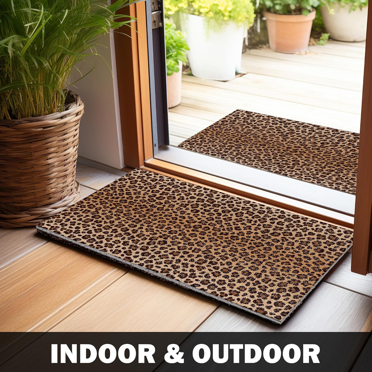 Leopard Print Door Mat, Leopard Bath Mat for Bathroom, Cheetah Print Doormat Outdoor Indoor Entrance Entryway Porch, Trendy Leopards Print Decor, Leopards Gifts 17x39 Inch