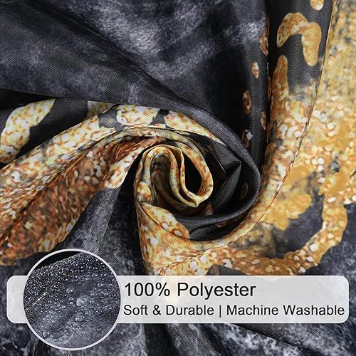 Miniatura 4 de Hipposama Cortina de ducha de mármol, juego de cortina de ducha de mármol negro, abstracto, lujoso, negro, gris, dorado, con textura de venas para