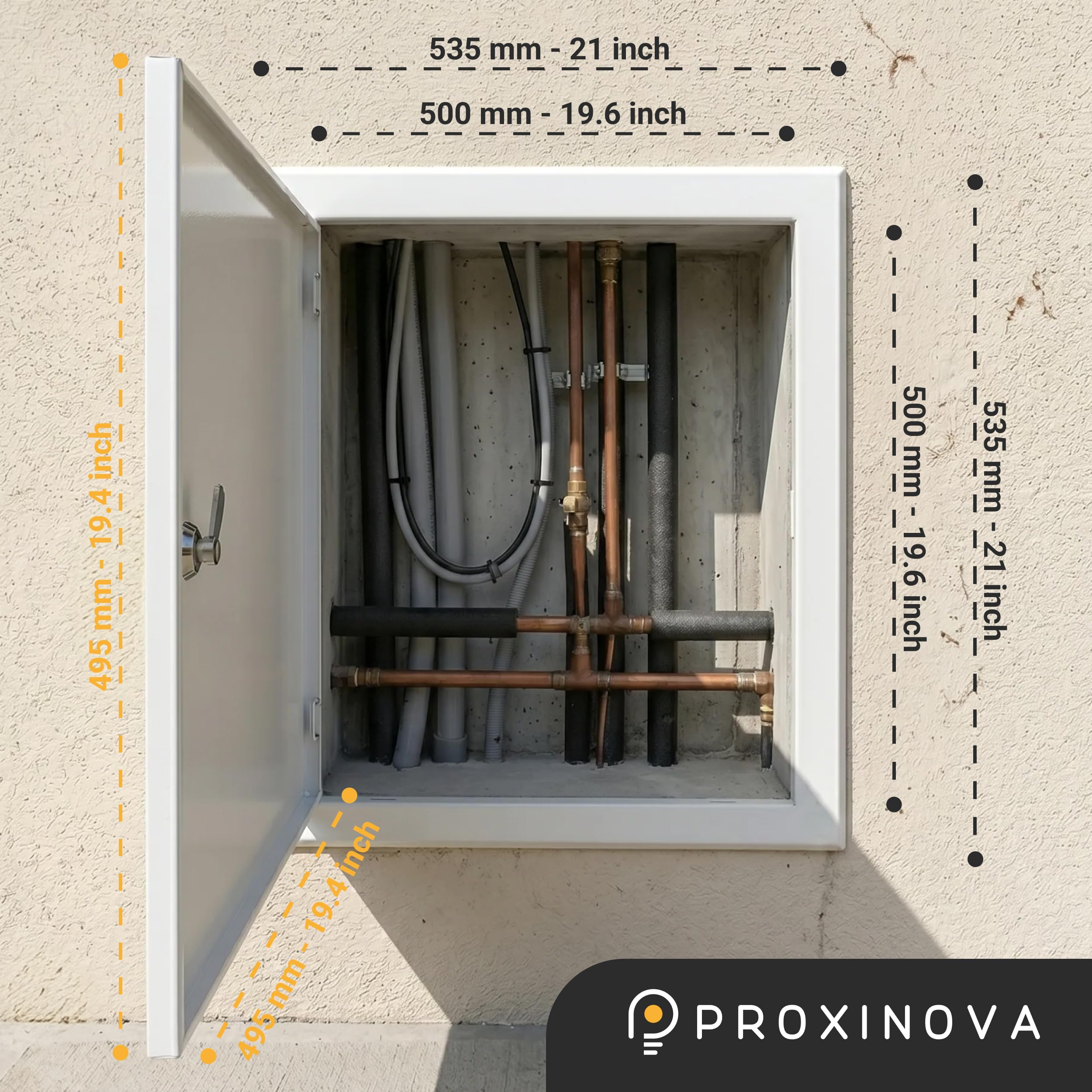 PROXINOVA Tapa Cuadro Electrico 50x50 cm Trampilla Pladur con Llave Puerta Metálica Blanca para Contador Luz Agua Registro Técnico Panel Acceso Pared y Techo
