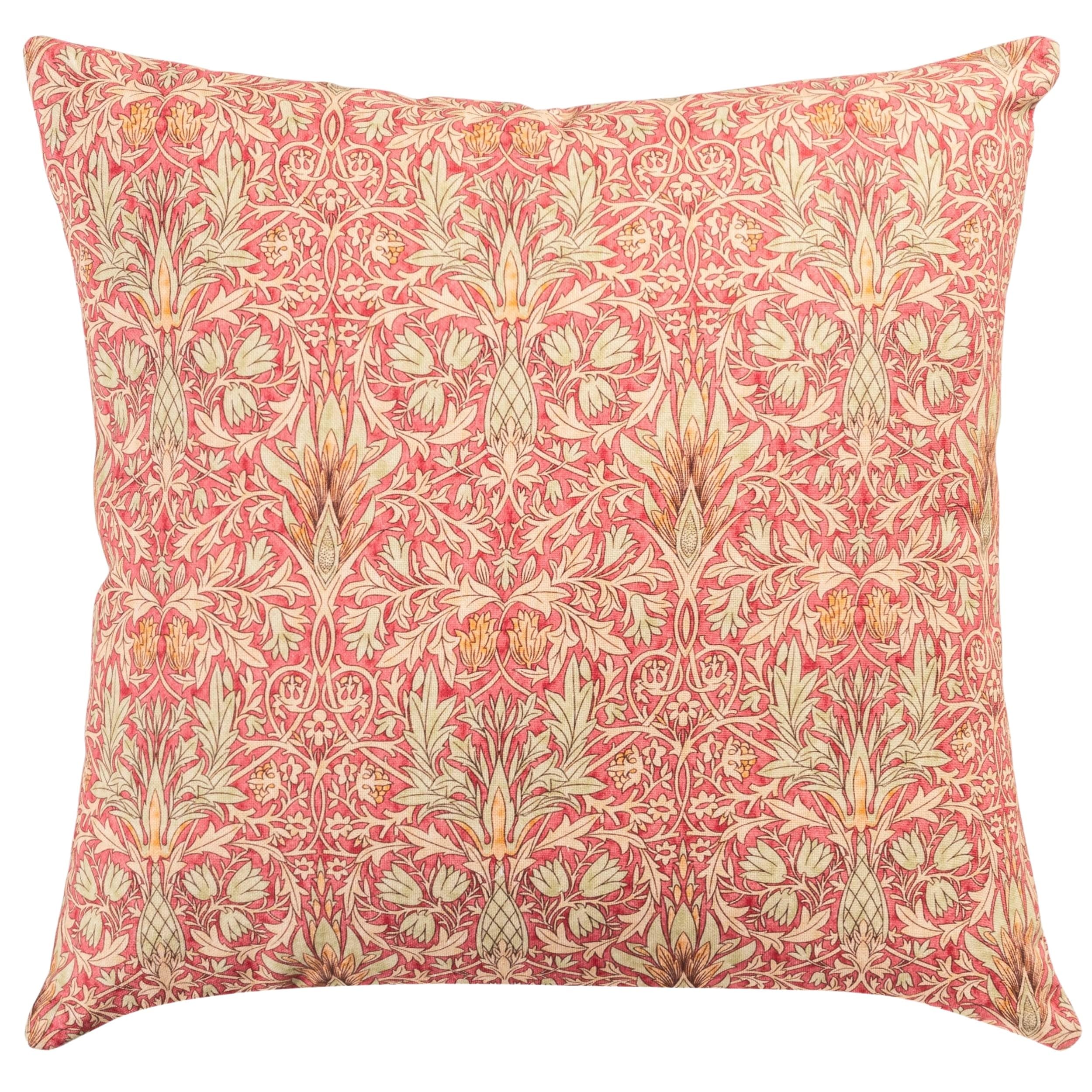 Linen Loft Red William Morris Snakeshead Cushion Cover In Classic Traditional Floral Motif And Botanical Design. 17X17 Square Cover Only