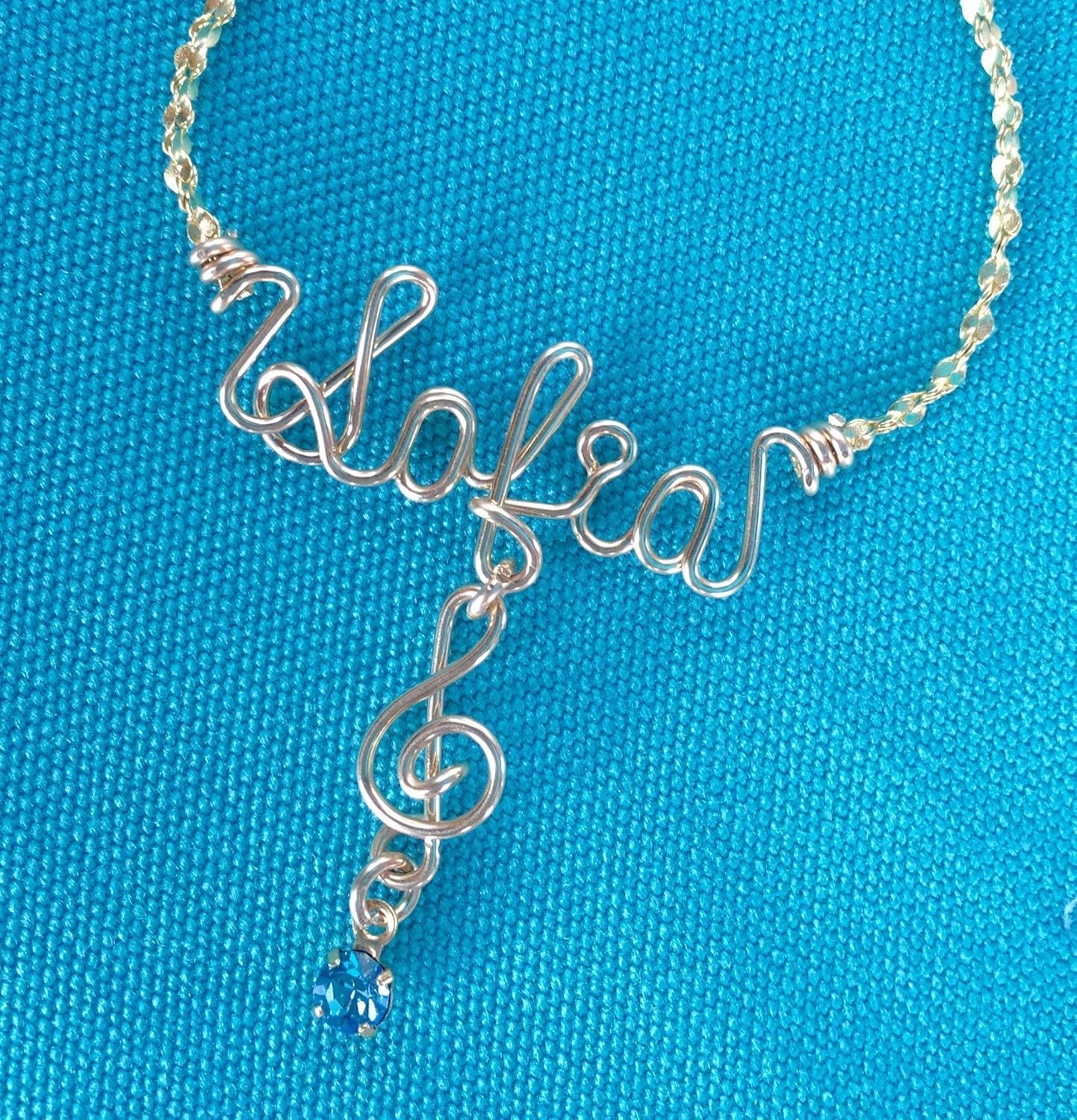Personalized Wire Name Necklace or Anklet~Silver or Gold~Music Note~Treble Clef~Charm w/Birthstone Crystal~Any Name~Great gift for the musician in your life