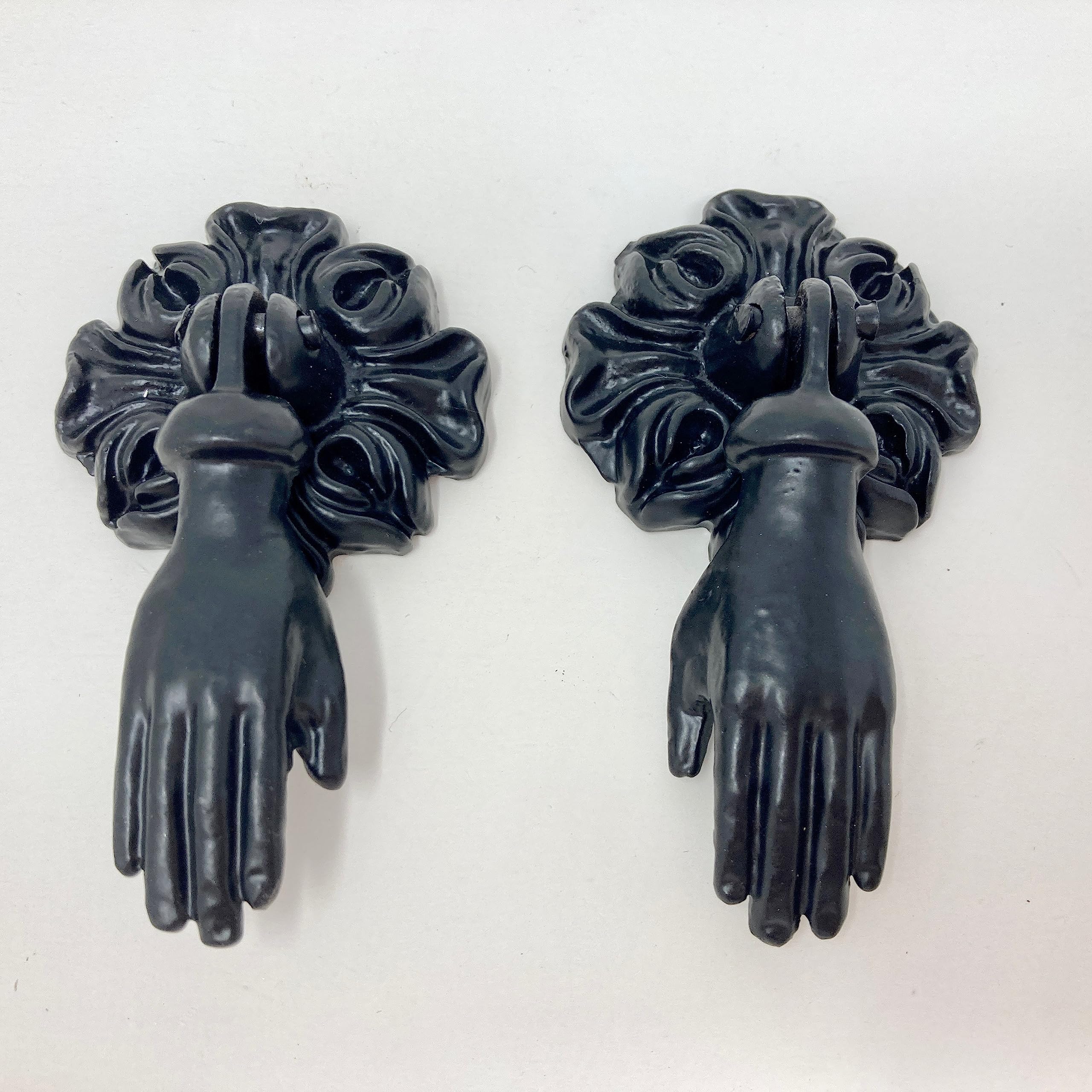 Victorian Style Pair (x 2) Vintage Hands Iron Drawer Pulls, French Chic, Cabinet Door Handle, Door Knob (Black)