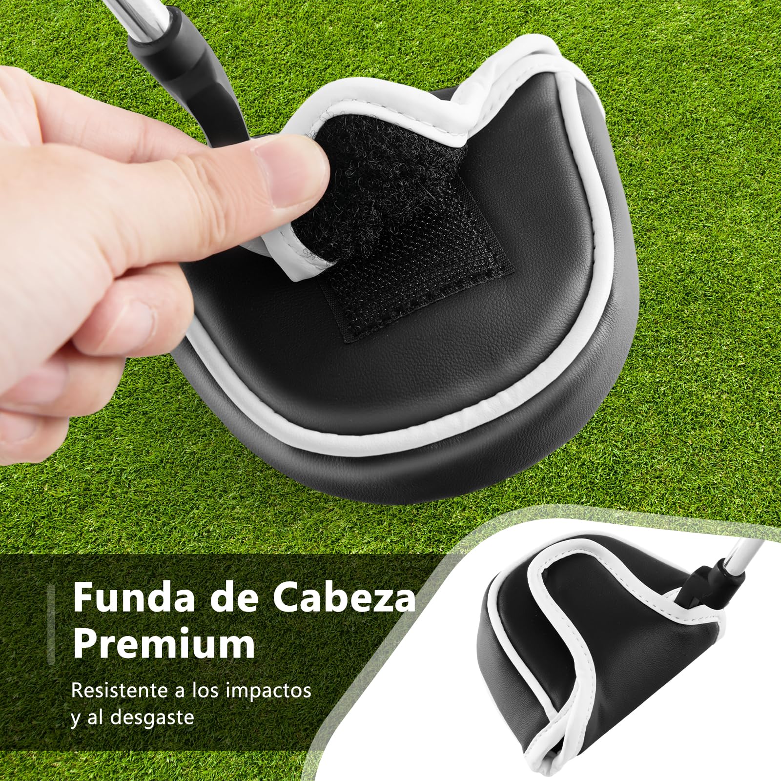 GYMAX Putter Estilo Mazo De 89 Cm con Ayuda De Alineación, Agarre De Goma Y Cubierta para La Cabeza, Superficie De Golpe Ranurada, Cabeza De Aleación De Zinc, Putter De Golf para Diestros