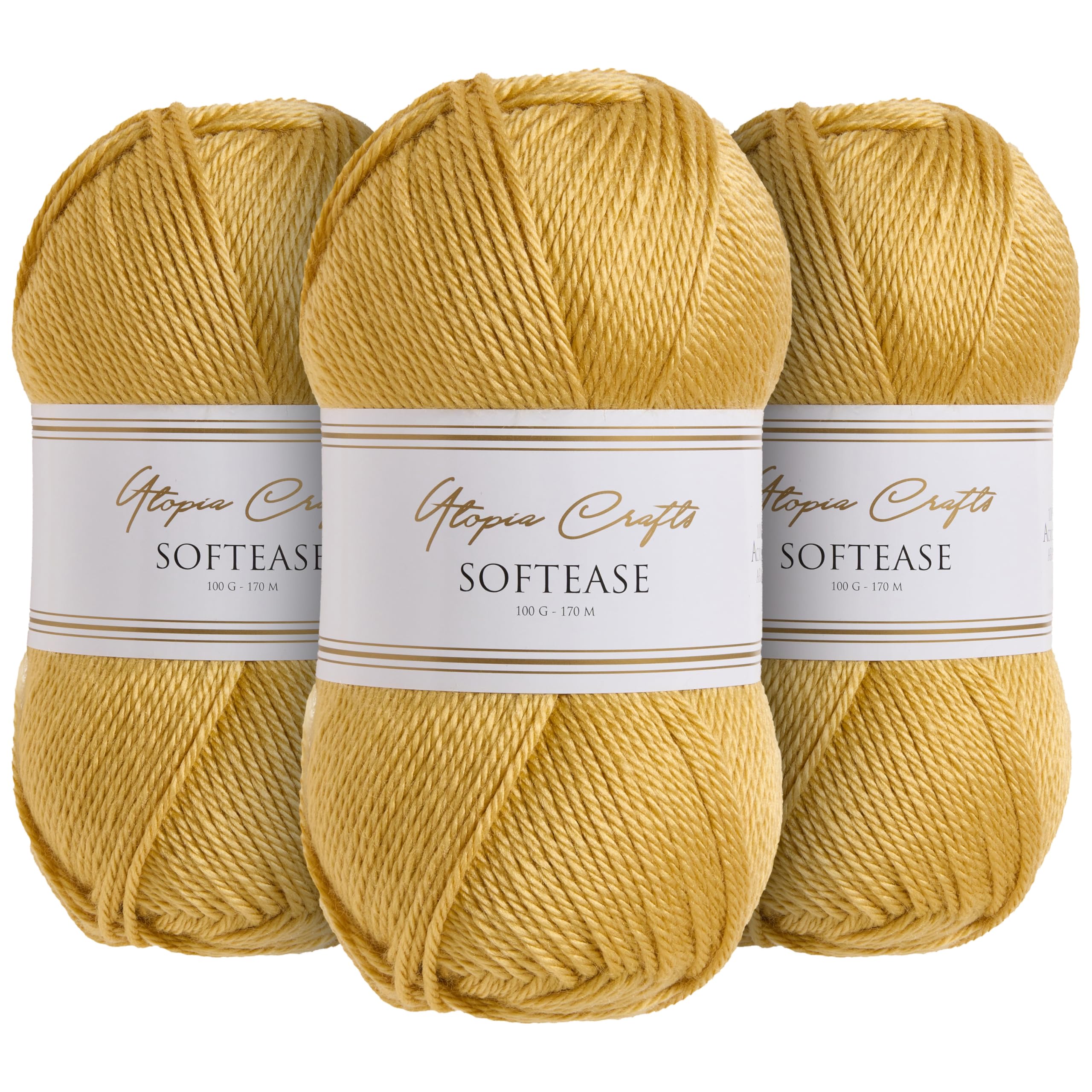 Utopia Crafts Softease Knitting and Crochet Yarn 3X 100g (Golden Harvest)