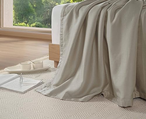 Miniatura 5 de LANE LINEN Manta tamaño King  Manta duradera, suave, refrescante, acogedora, ligera, 100% de origen sostenible, puro Tencel y franela de algodón de