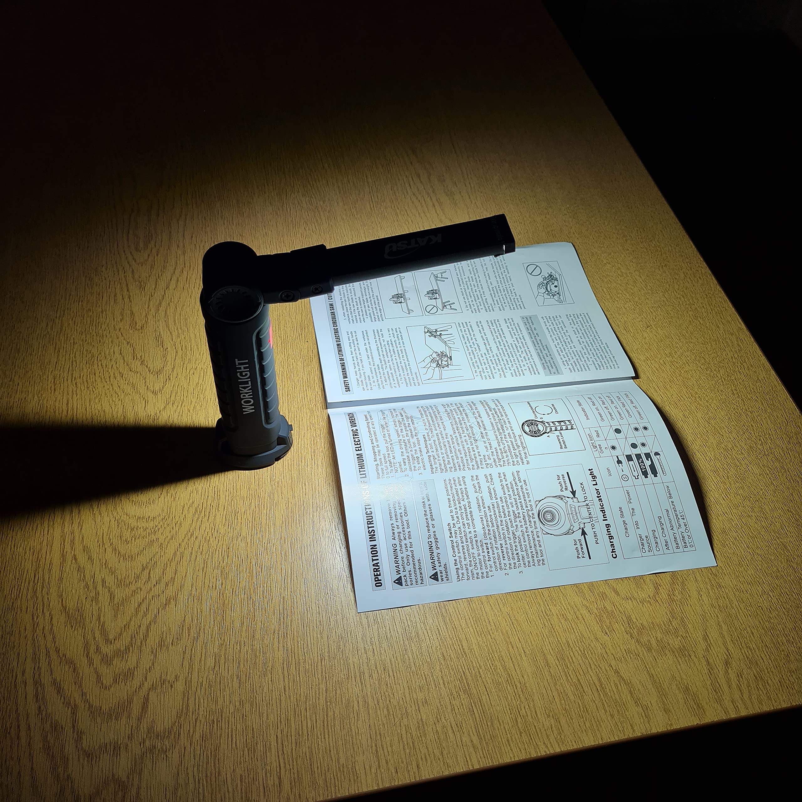 KATSU Linterna Taller LED Recargable 2 Piezas, Linterna de Trabajo 360° Rotate 5 Modos Lámpara de Inspección, Portátil Linterna con Base Magnética y Gancho para Taller Cámping Emergencia