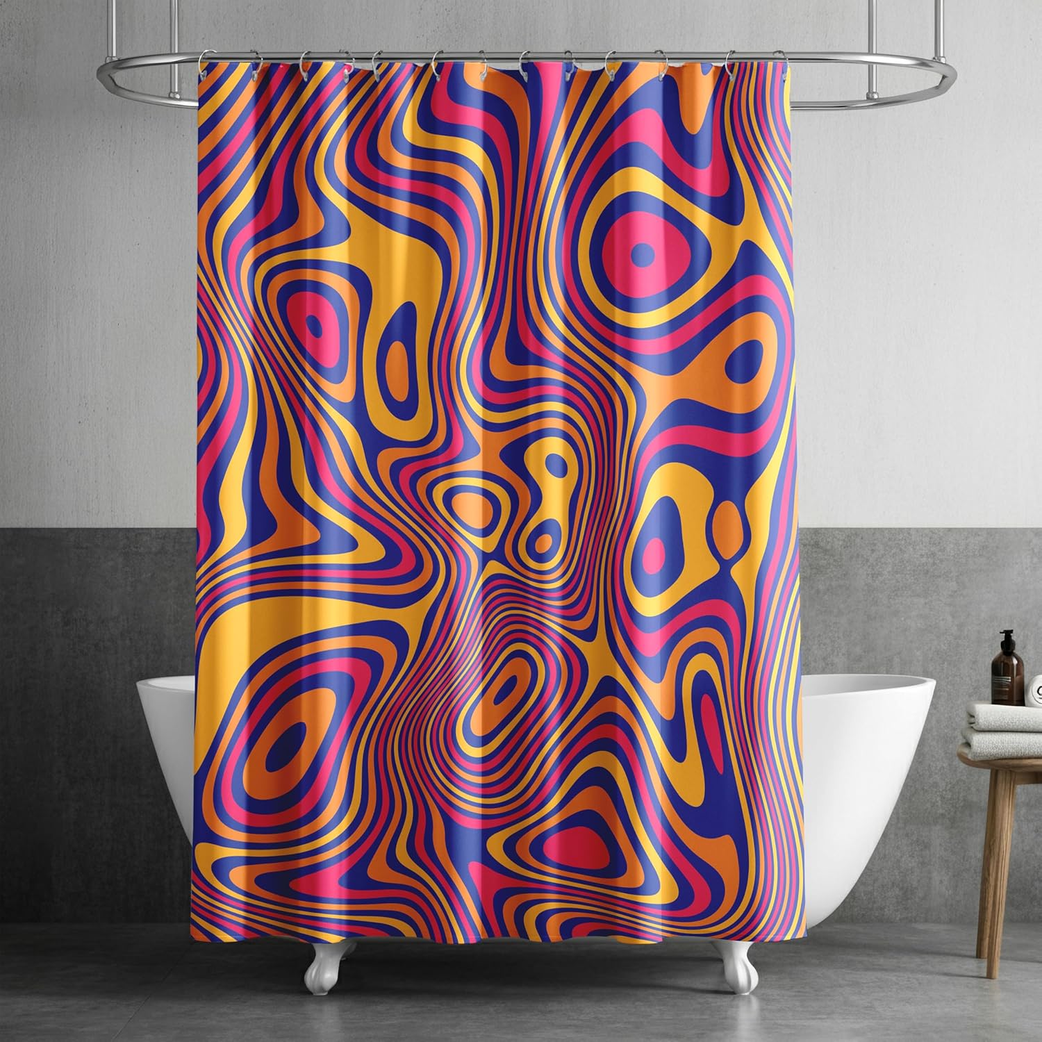 Boho Chic Fabric Shower Curtain for Bathroom | Trippy Hippie Tie-Dye Design on Waterproof Machine-Washable Fabric Shower Curtain Set Includes 12 Stainless Steel Hooks (Tie-Die Trip, 72" W x 72" L)