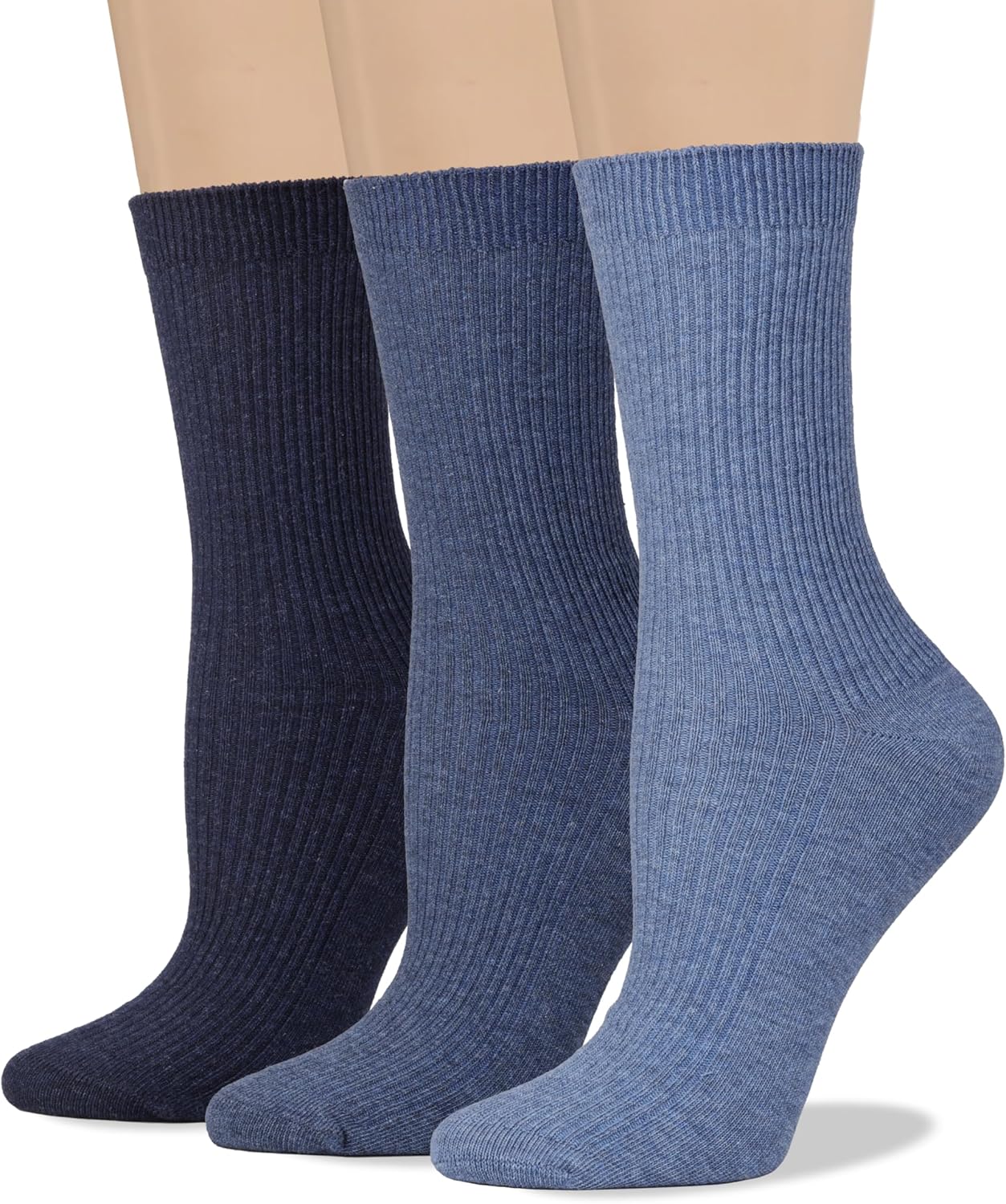 COTTON DAY Women's Combed Cotton Colored Fine Ribbed Trouser Dress Socks Beige Denim Blue Purple 3 Pack