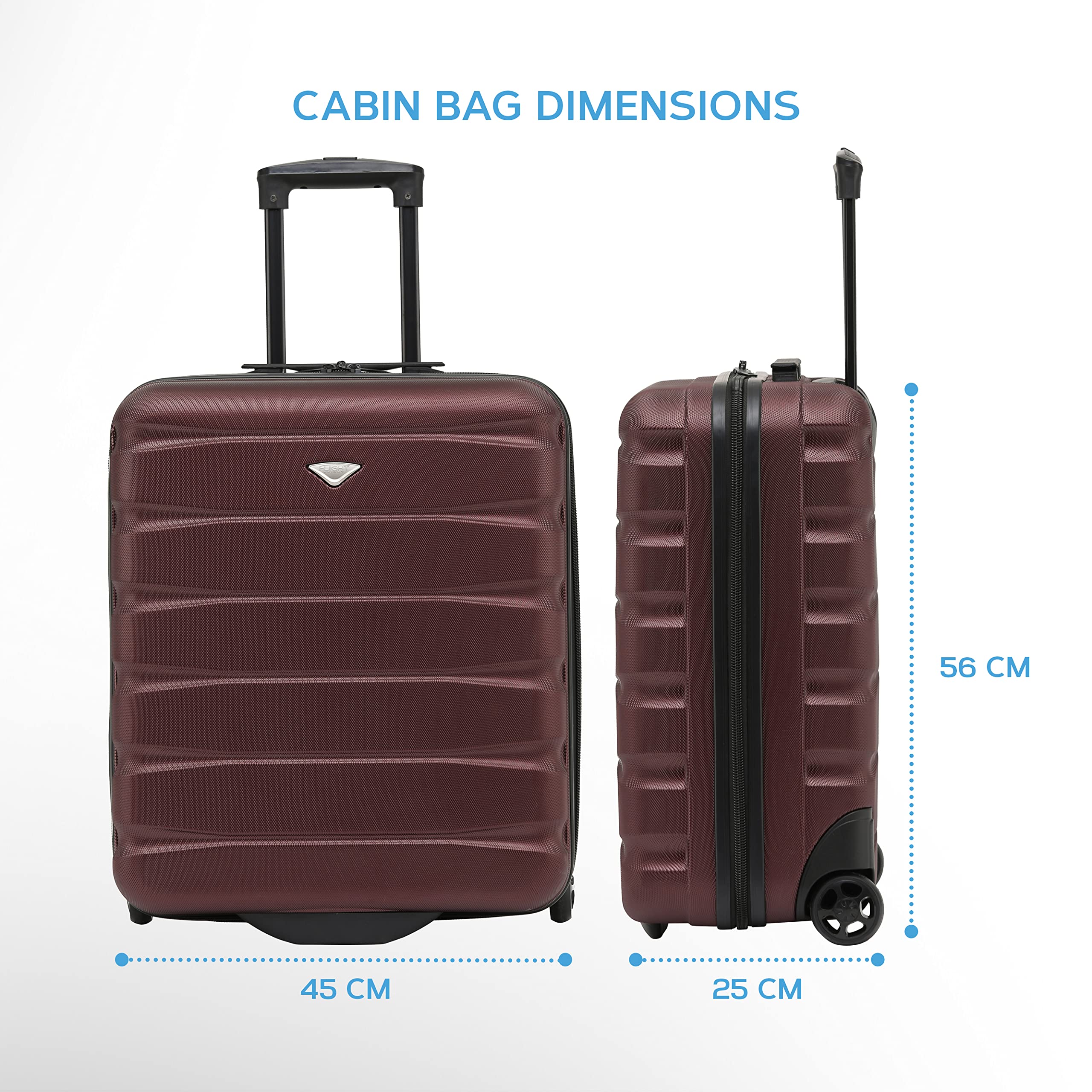 Flight Knight Set of 2 Lightweight 2 Wheel ABS Hard Case Suitcases Cabin Carry On Hand Luggage Approved for Airlines Including British Airways & Maximum Size for easyJet Large Cabin Bag 56x45x25cm
