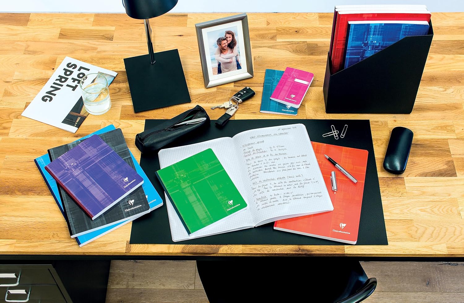 Clairefontaine - Ref 9045C - Hard Cover Notebooks (96 Sheets) - A4 Size, Lined Ruling, 90gsm Brushed Vellum Paper, Laminated Card Cover - Random Colour