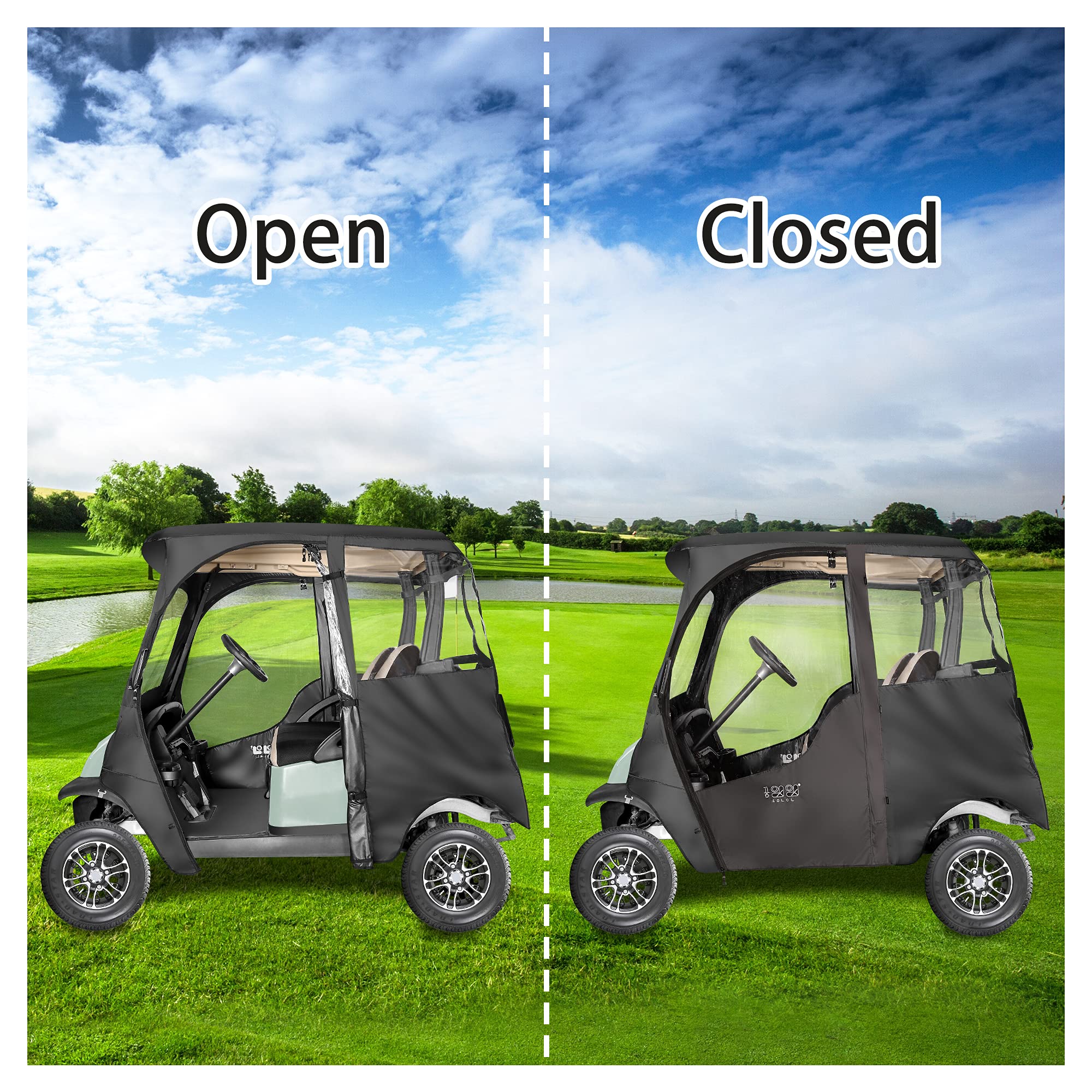 10L0L Golf Cart Enclosure 600D for 2 Passenger Club Car Precedent, with Security Side Mirror Openings, Waterproof Portable Transparent Golf Cart Cover Storage Driving Enclosure