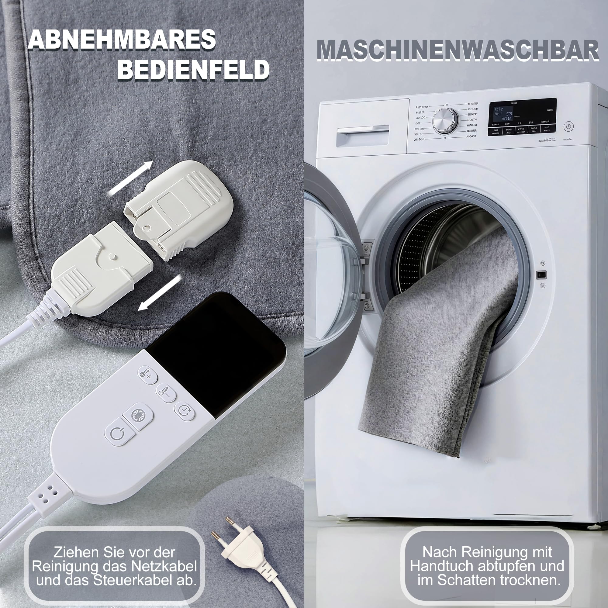 Doppelsteuerung 2-Zonen Wärmeunterbett 180x200cm: Heizdecke mit Überhitzungsschutz+Auto-Abschaltung 5 Temperaturstufen waschmaschinenfest (Controller abnehmbar) – Zum Vorwärmen unter Laken