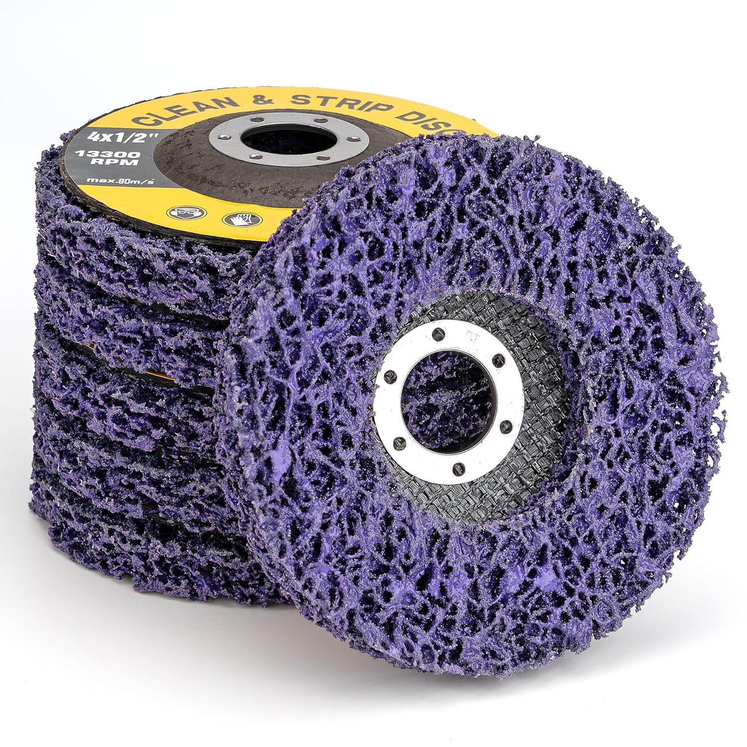 6Pcs 4-1/2"x 7/8" Strip Discs Stripping Wheel Rust Remover Paint Stripper Wheels Quick Abrasive Wheel Grinding Discs for Angle Grinder Clean and Remove Paint Coating Rust Welds Oxidation Purple
