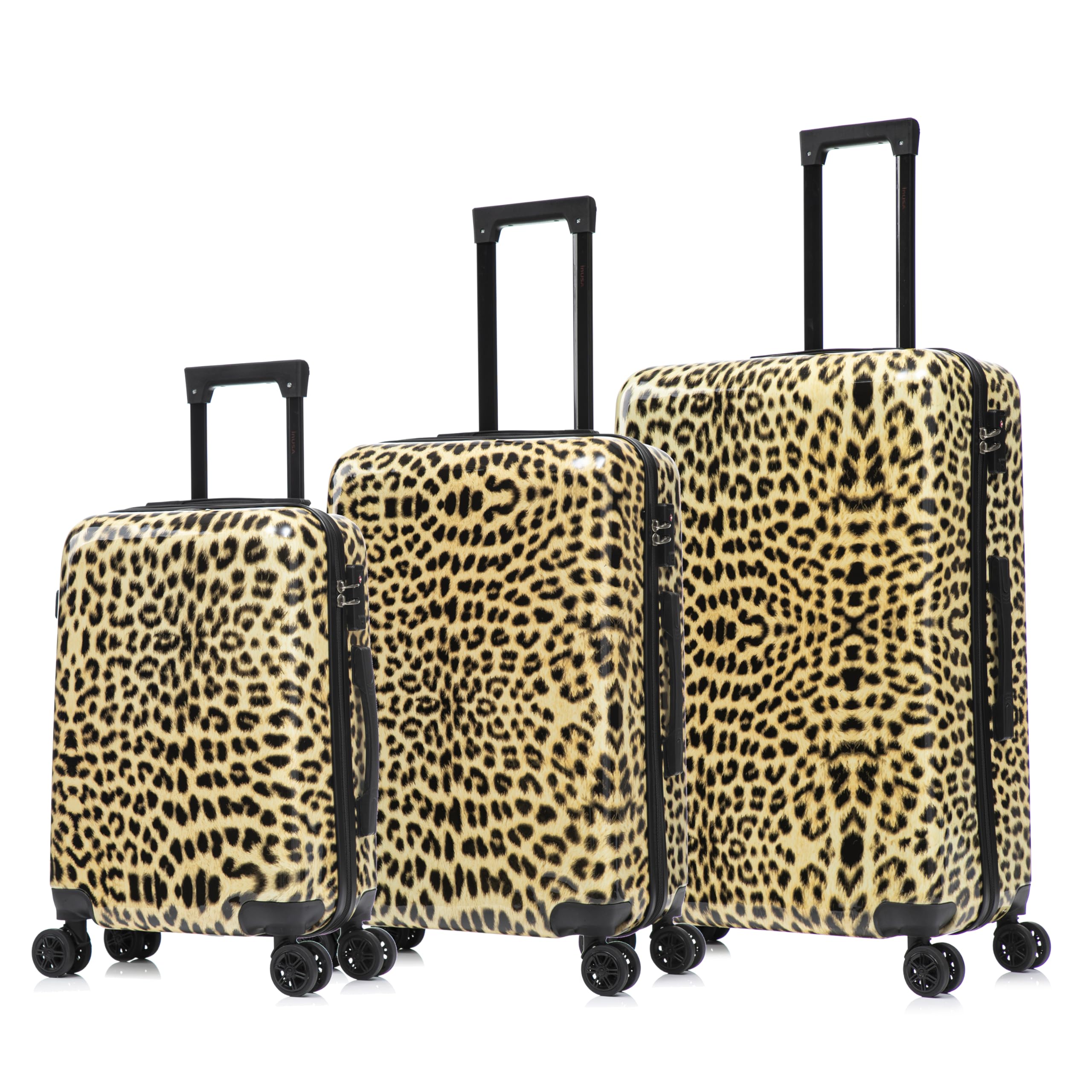 InUSA Cheetah Print Luggage with Spinner Wheels | Durable Lightweight Hardside Suitcase | Travel Bag with Handle and Trolley | (20in, 24in, 28in) 3 Piece Set