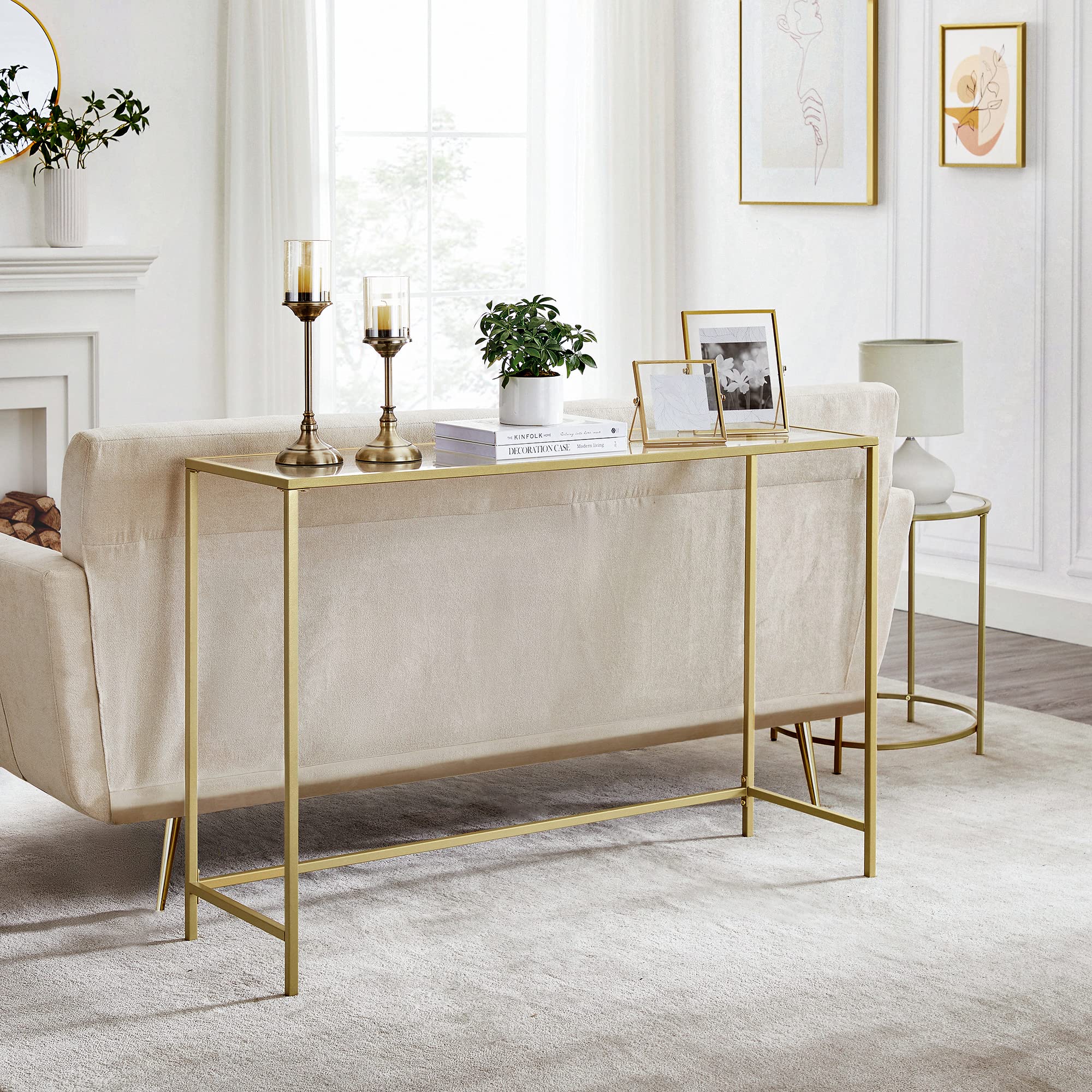 Industriële Smalle Banktafel Met Metalen Frame Voor Woonkamer Eenvoudige Montage Lichtbruin