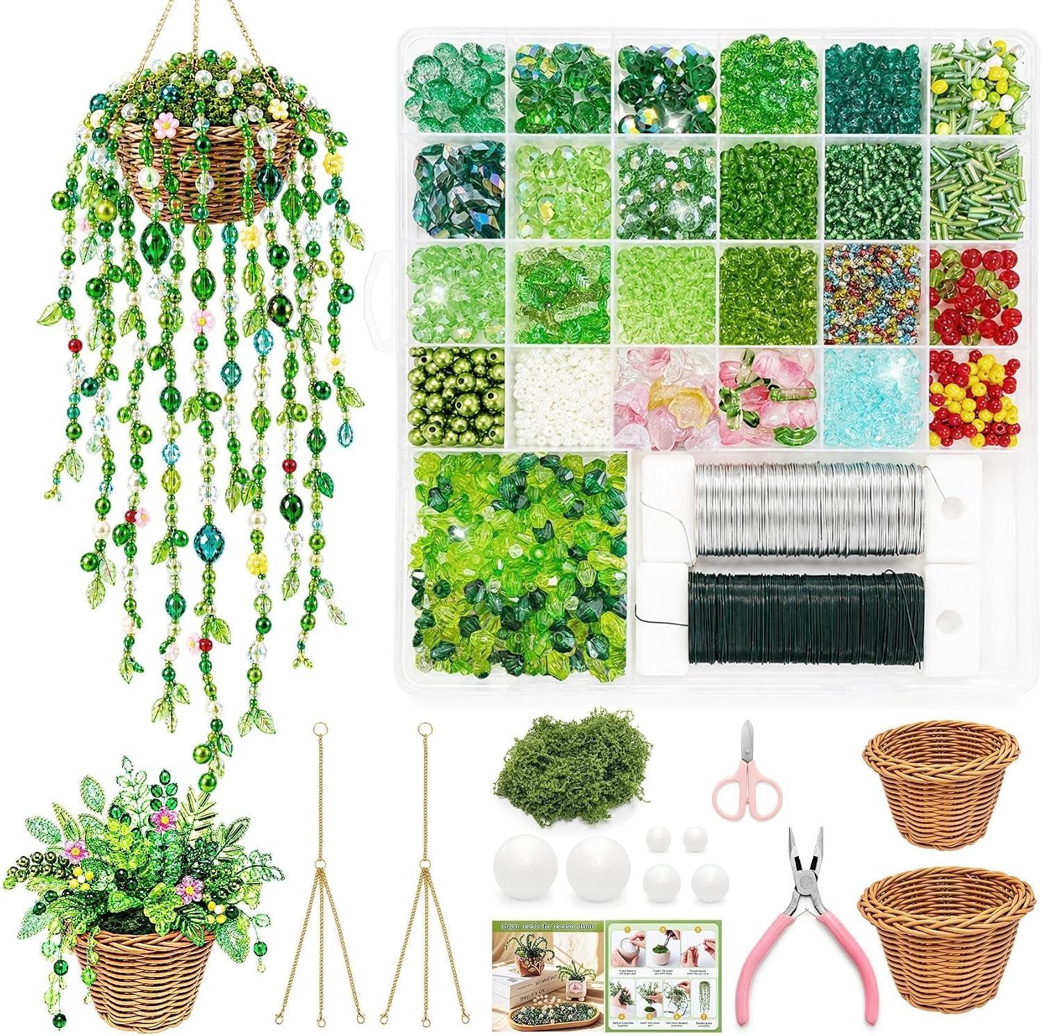 4074 Pcs Beaded Plant Kit, Green Glass Beads DIY Craft Kit