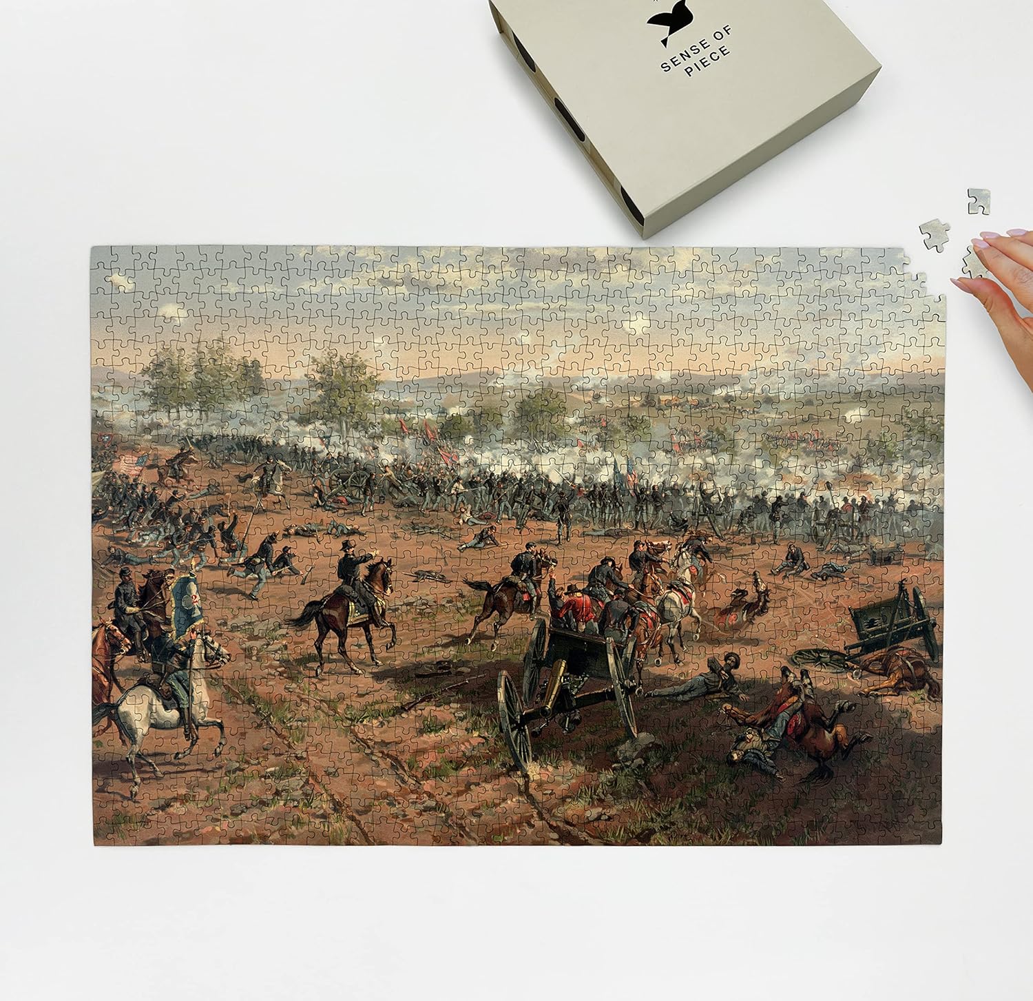 1000 Piece Jigsaw Puzzle | Battle of Gettysburg by Thure de Thulstrup, 1887. Shows Major General Winfield S. Hancock Riding Along The Union | Gettysburg Civil war Puzzle