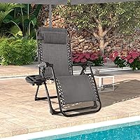 Vista 9 de Giantex Silla Zero Gravity con cojines de patio, silla reclinable plegable ajustable con almohada y soporte para tazas, sillón reclinable de césped