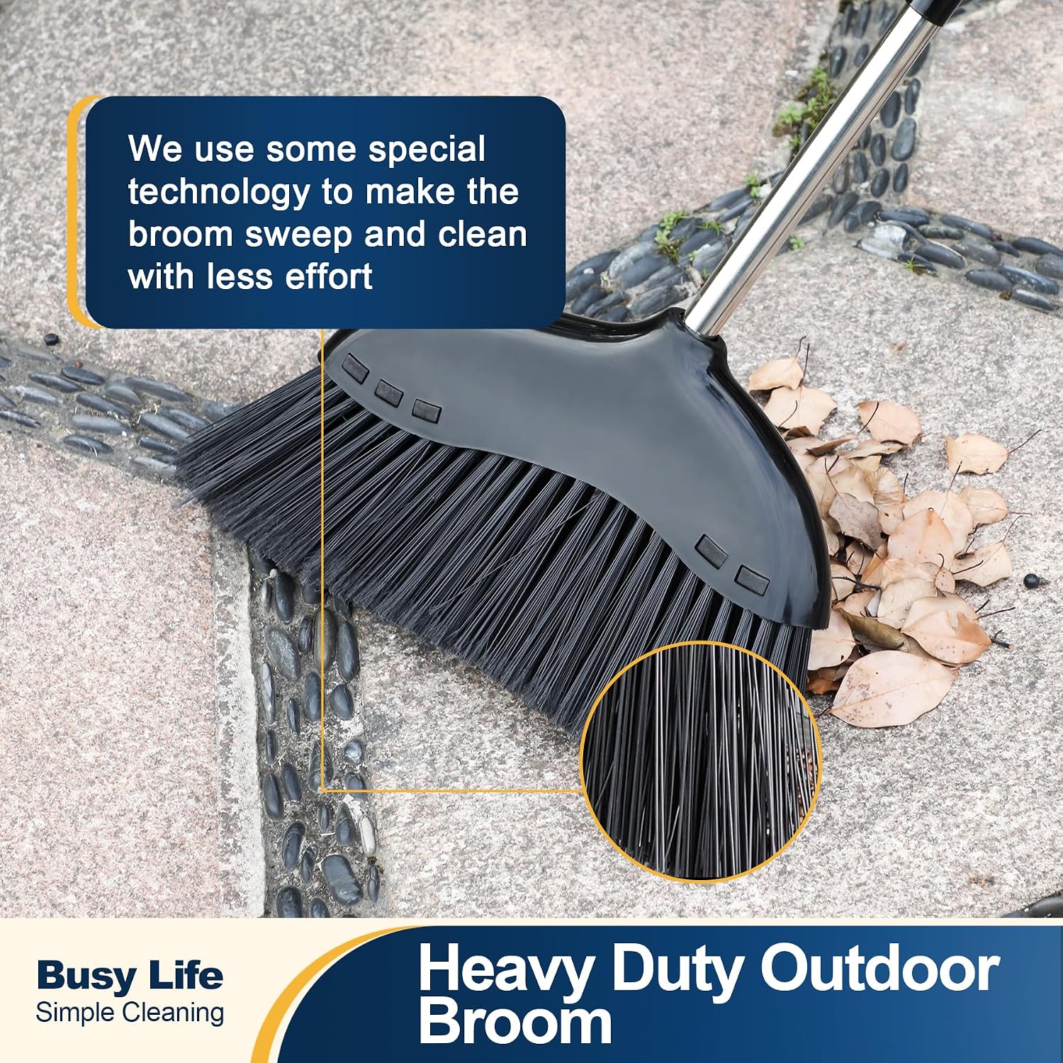 Yocada Heavy Duty Broom Outdoor&Indoor Broom 56.9Inch Black